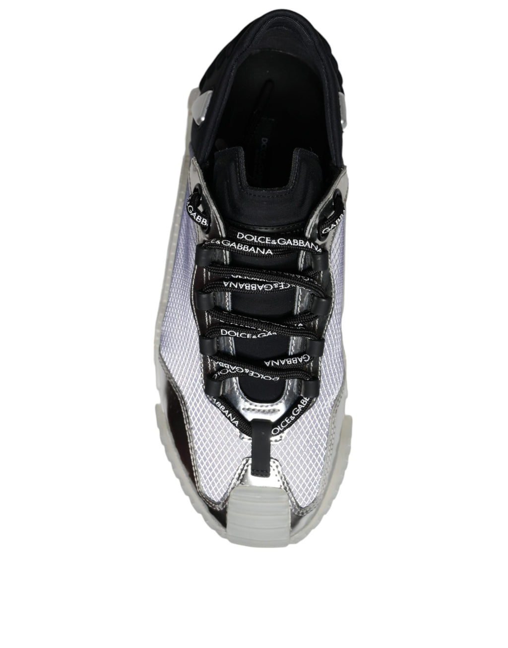 Chaussures sneakers basses Dolce & Gabbana en nylon argenté et noir, style décontracté avec semelle en caoutchouc.