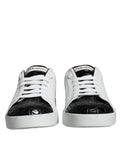 Chaussures sneakers Portofino en cuir noir Dolce & Gabbana avec logo, vue de face.
