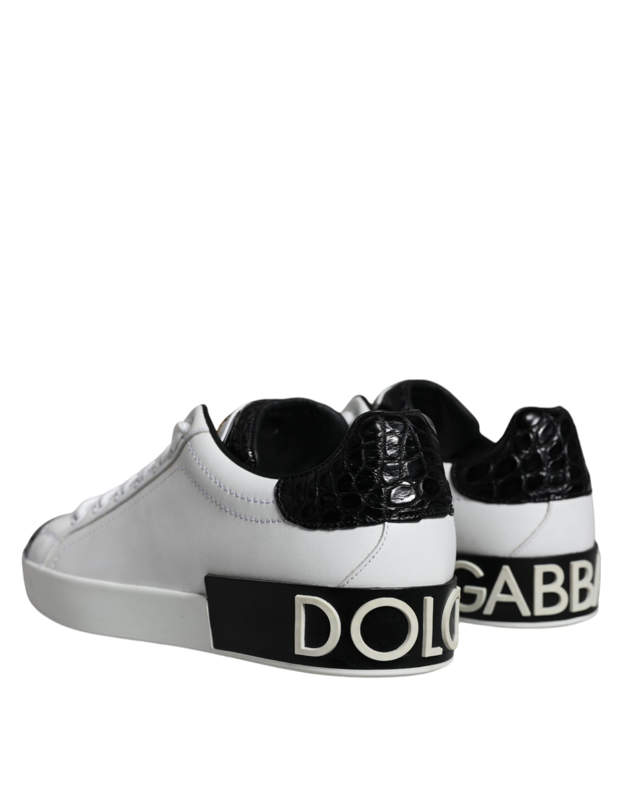 Chaussures de sport Portofino en cuir noir Dolce & Gabbana avec logo, baskets élégantes et confortables pour homme.