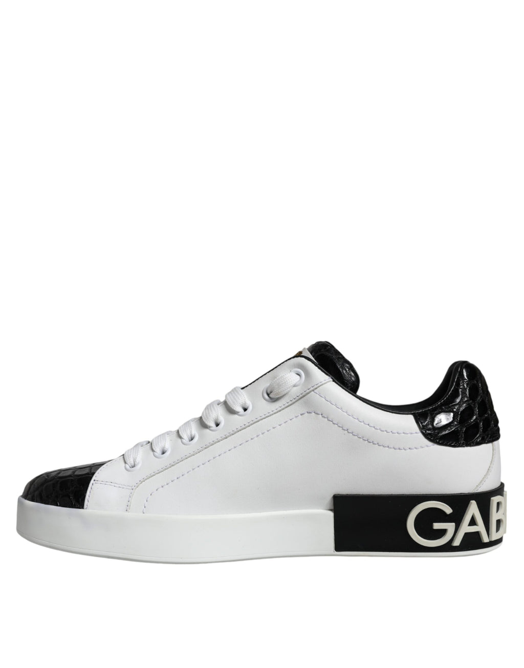 Chaussures de sport Portofino en cuir noir Dolce & Gabbana avec logo, vue de face.