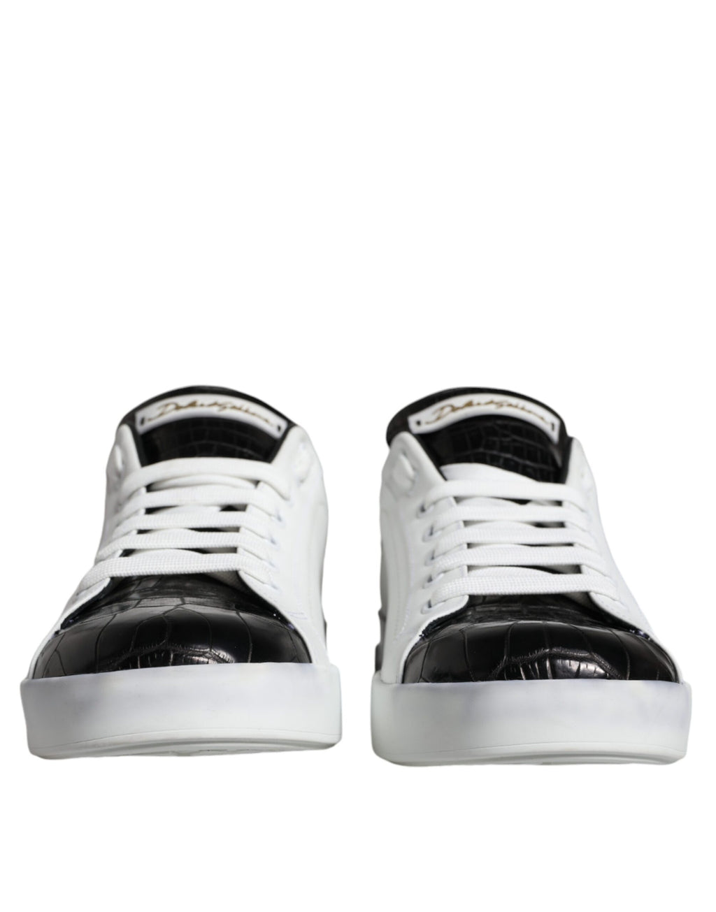 Chaussures de sport Portofino en cuir noir avec logo Dolce & Gabbana, baskets élégantes et confortables.