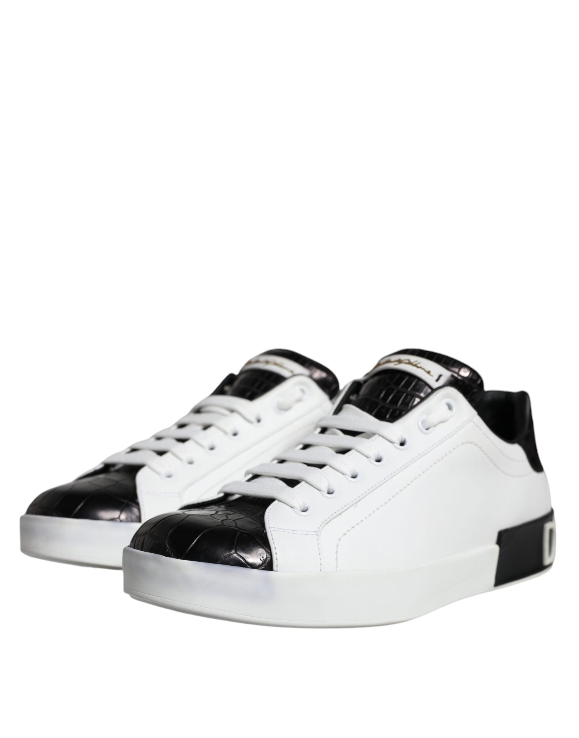 Chaussures Dolce & Gabbana Portofino en cuir noir avec logo, basket sneakers élégants et modernes pour homme.
