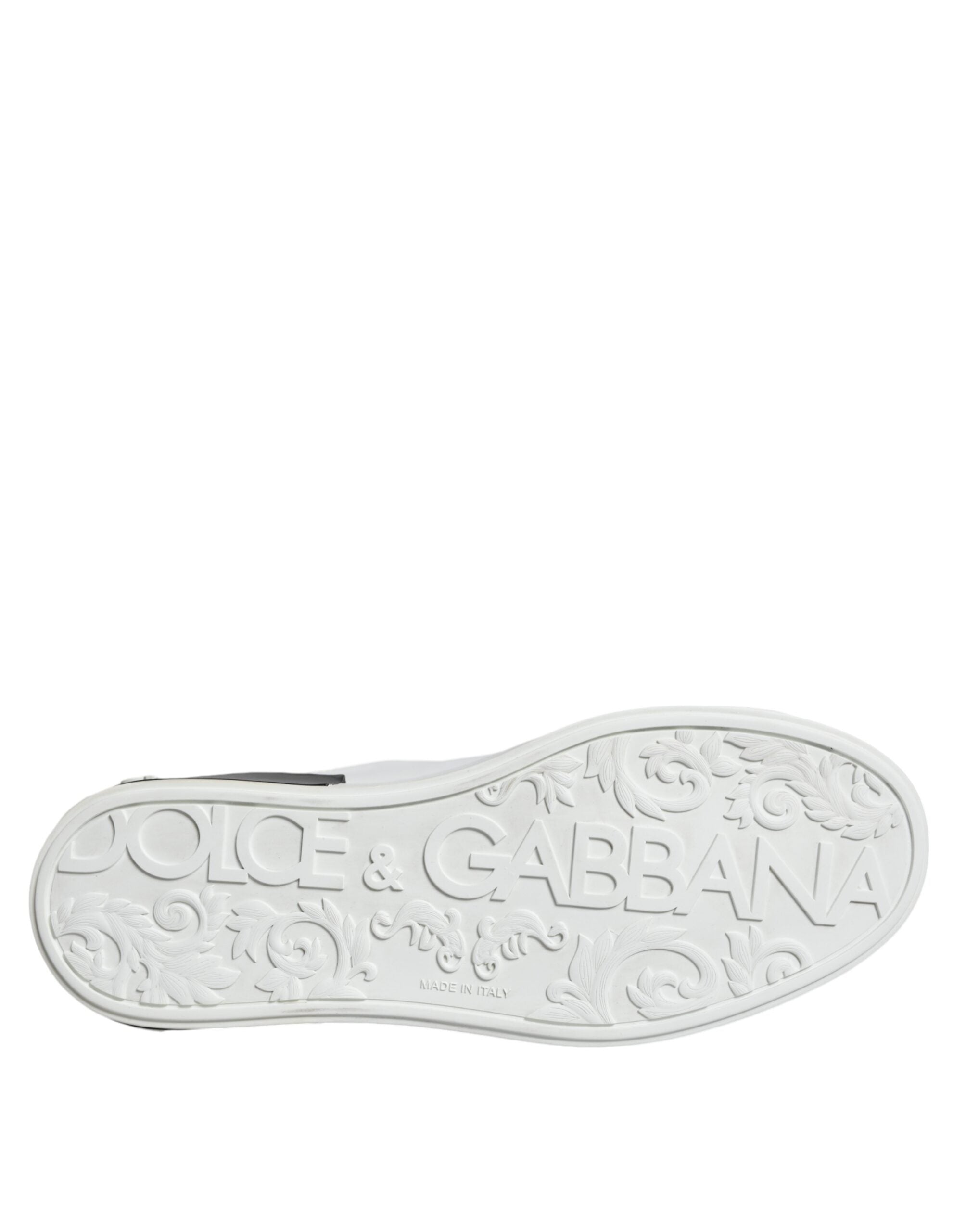 Chaussures sneakers Portofino en cuir noir avec logo Dolce & Gabbana, chaussures de mode élégantes et modernes.