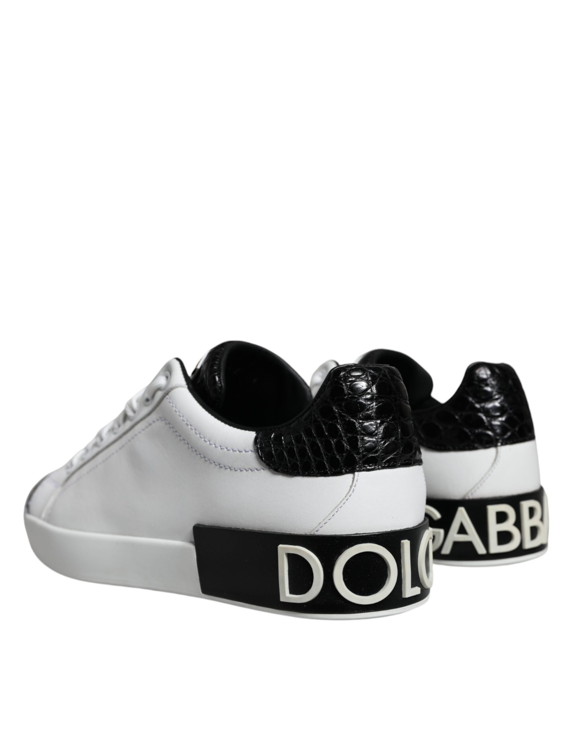 Chaussures Dolce & Gabbana Portofino en cuir noir avec logo, baskets élégantes pour homme.