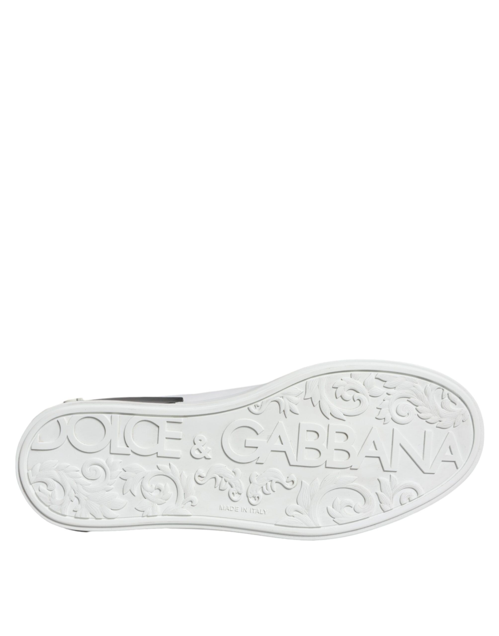 Chaussures portofino Dolce & Gabbana en cuir noir avec logo, sneakers élégants et tendance, vues de face.