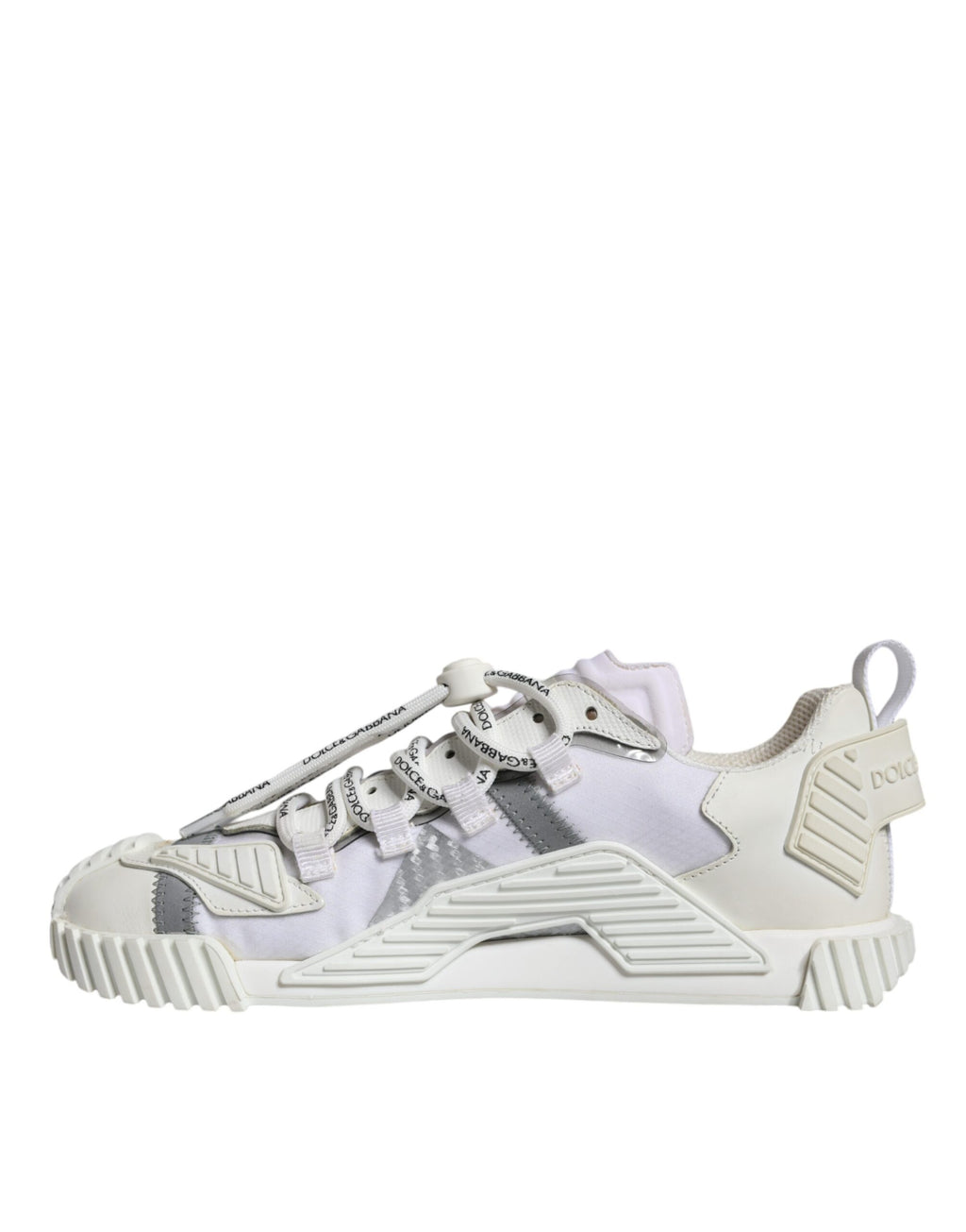 Chaussures sneakers basses blanches Dolce & Gabbana en dentelle avec lacets, mode élégante pour homme ou femme.