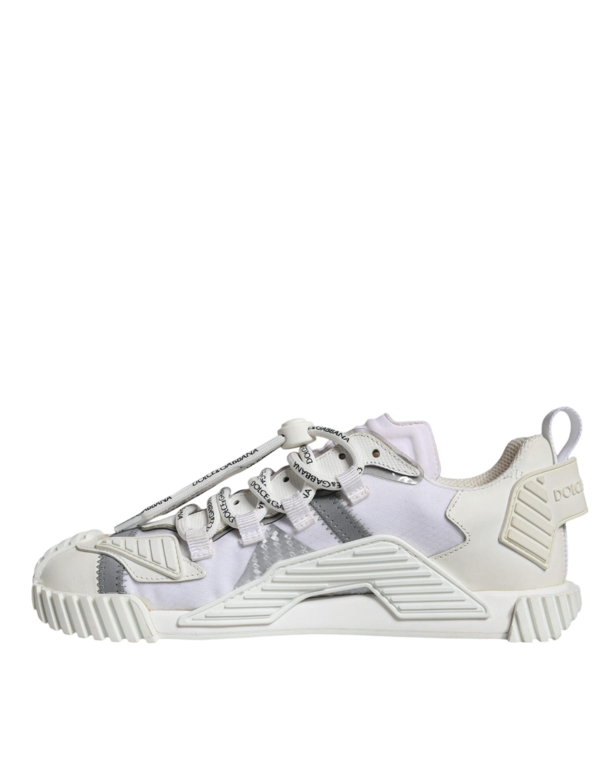 Chaussures sneakers basses blanches Dolce & Gabbana en dentelle avec lacets, mode élégante pour homme ou femme.