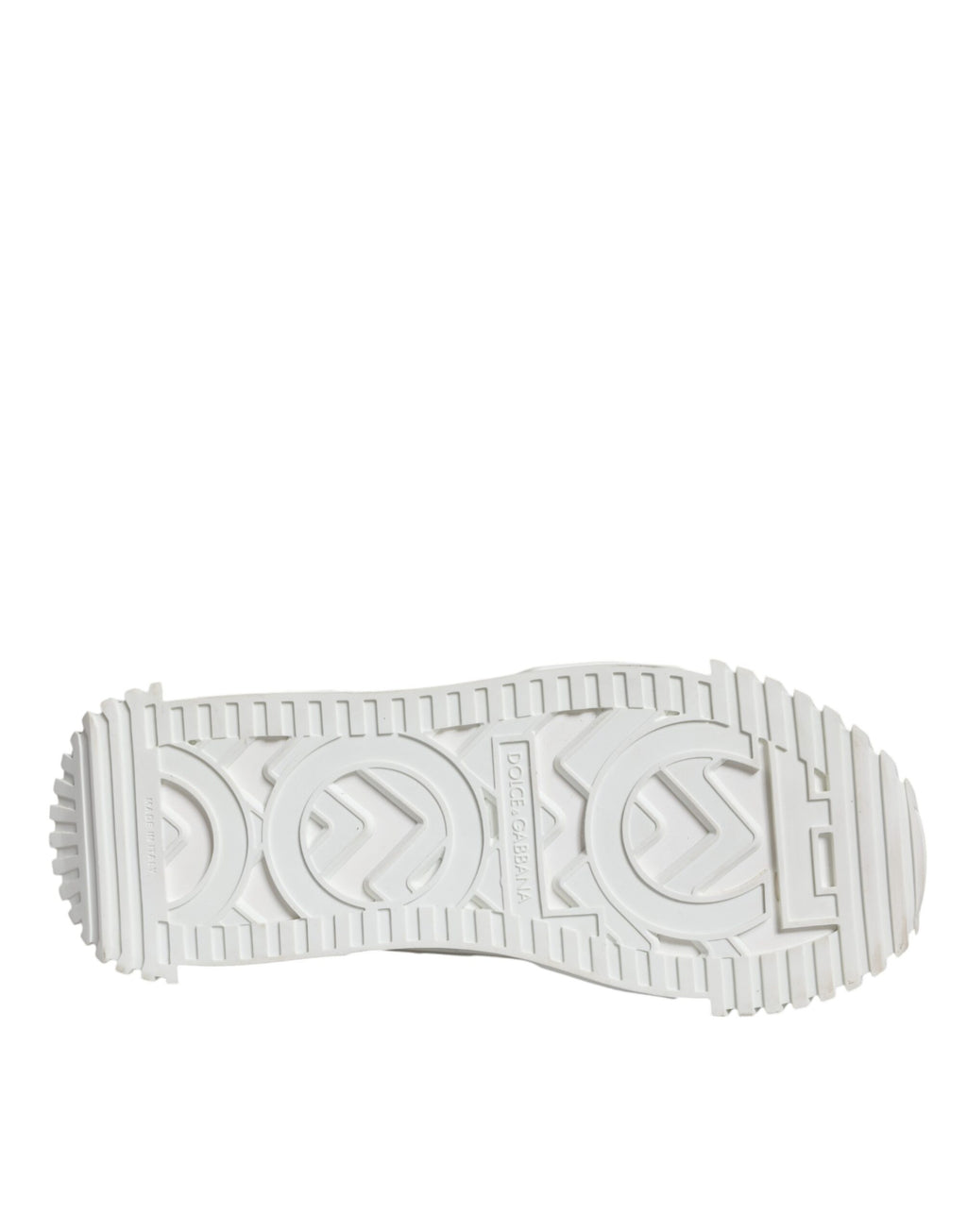 Chaussures sneakers basses blanches Dolce & Gabbana en dentelle avec lacets, vue de face.