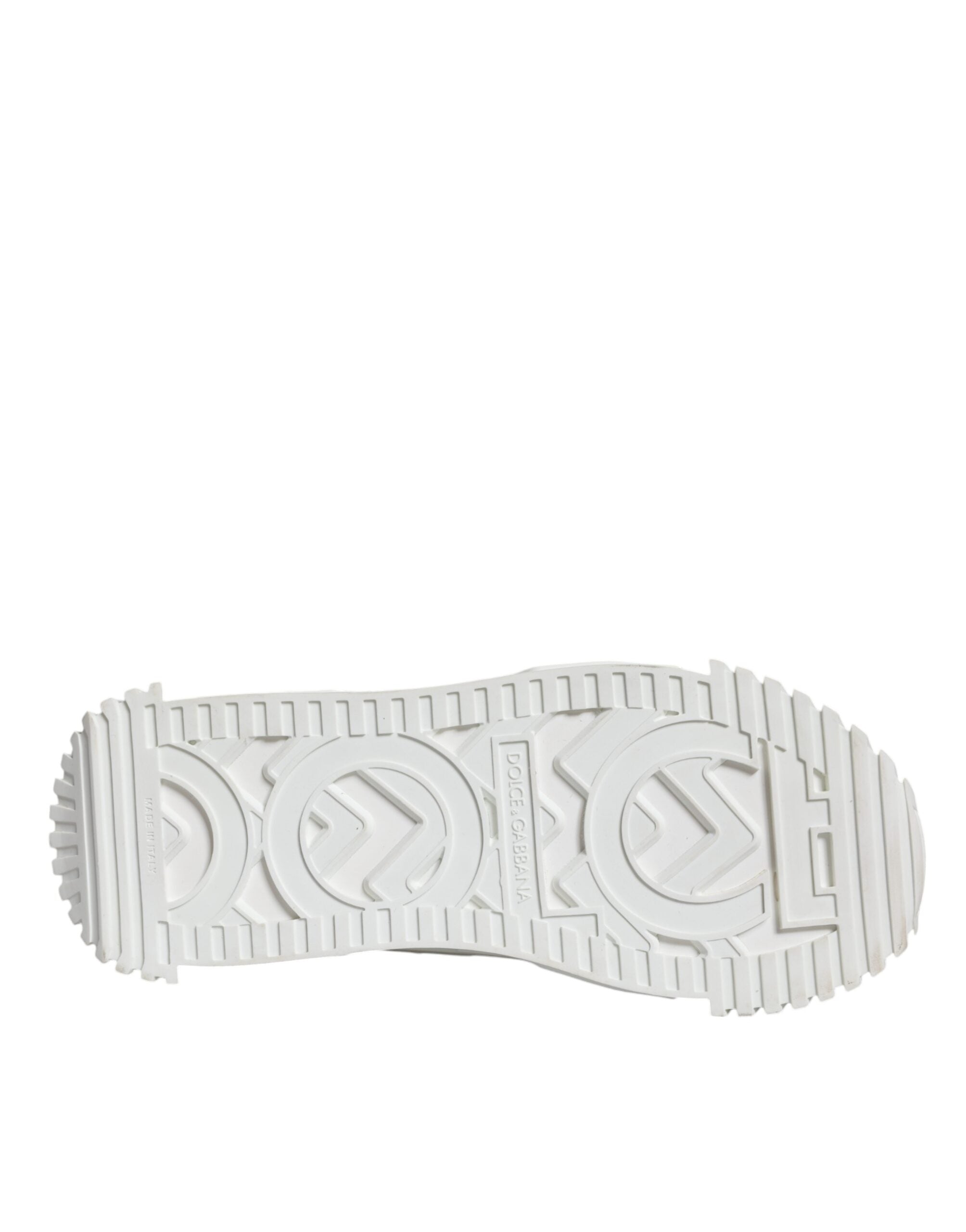 Chaussures sneakers basses blanches Dolce & Gabbana en dentelle avec lacets, vue de face.