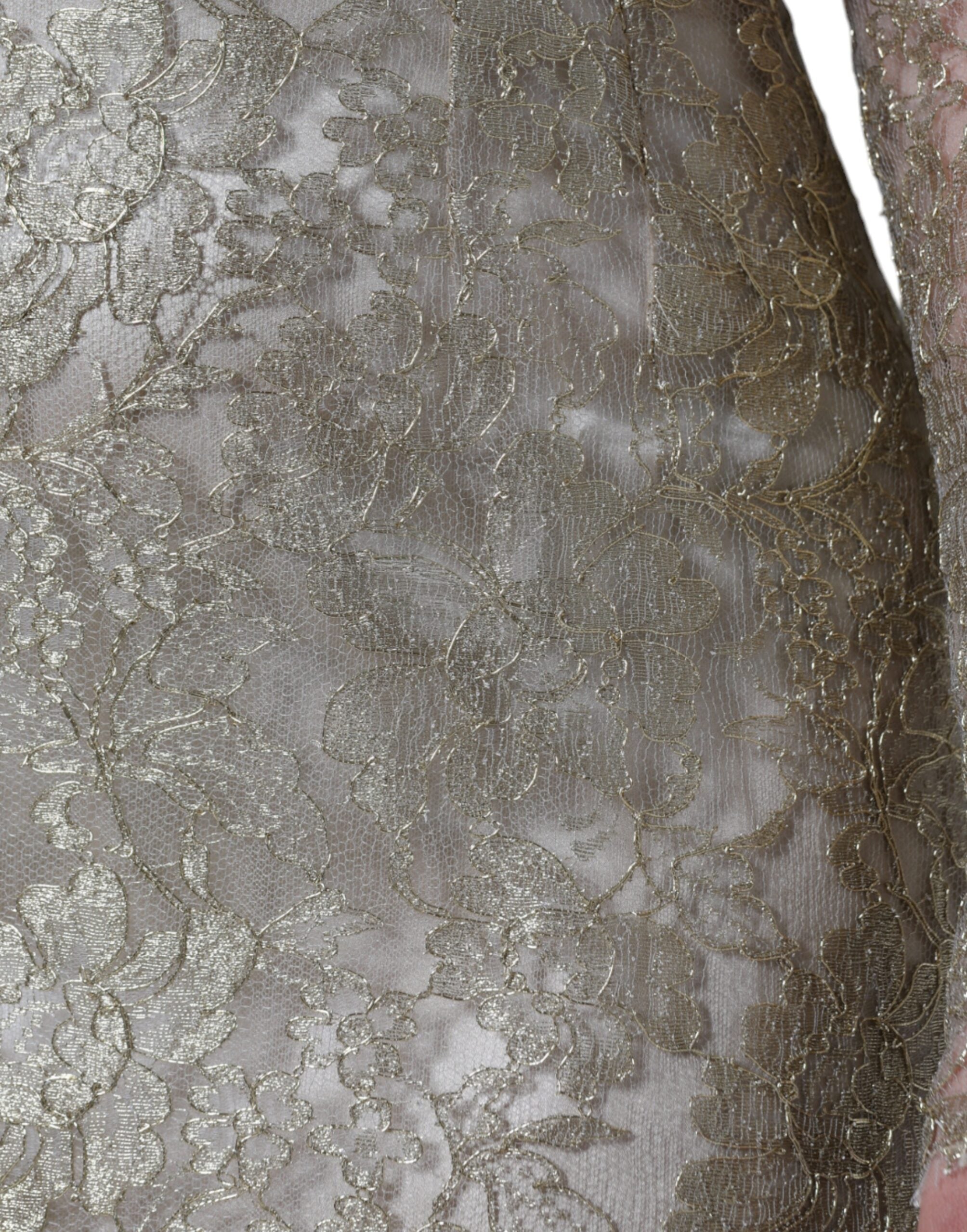 Robe courte Dolce & Gabbana en dentelle florale dorée avec coupe évasée et silhouette en ligne A.