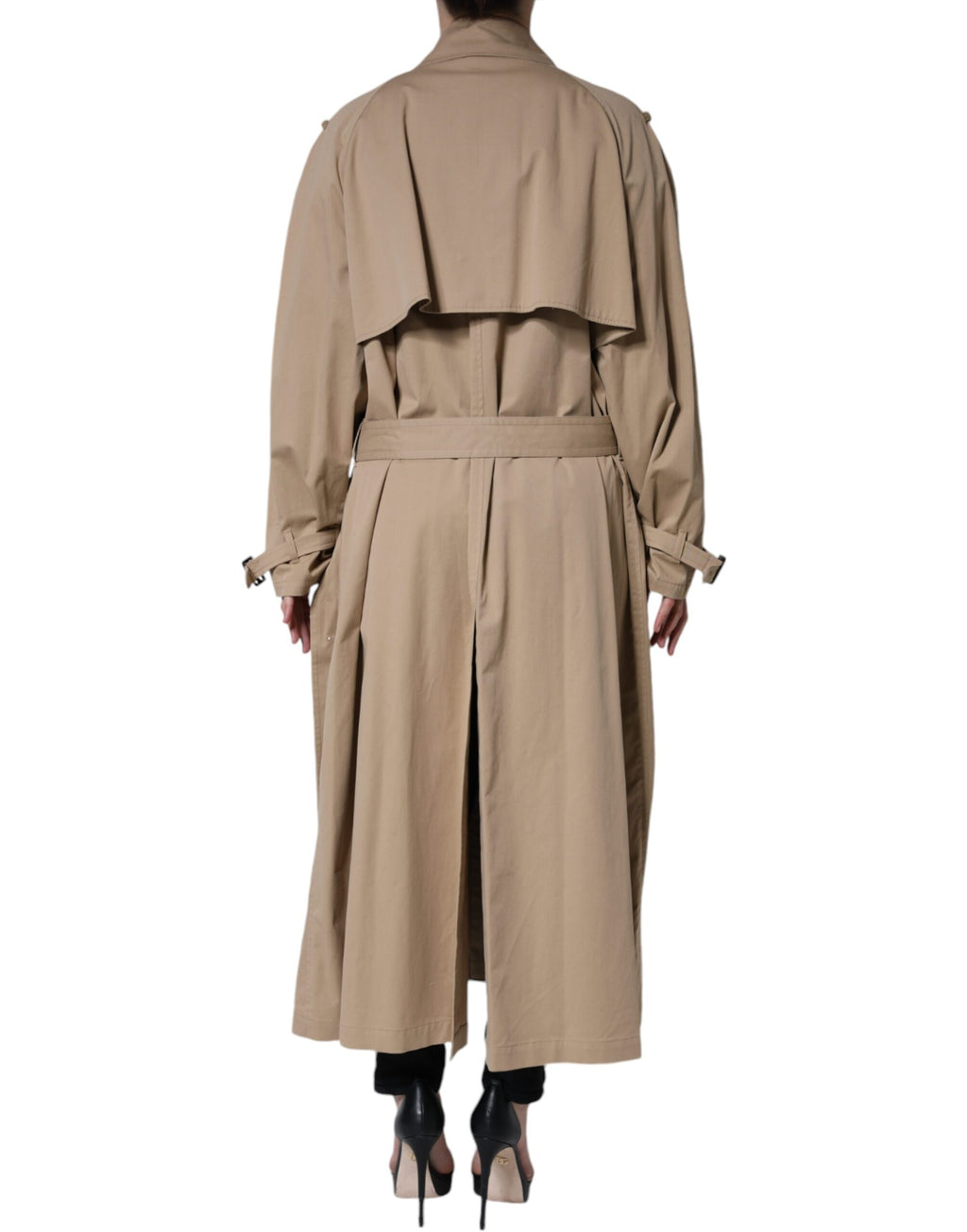 Manteau trench kaki à double boutonnage Dolce & Gabbana pour femme, veste élégante en tissu léger et sophistiqué.