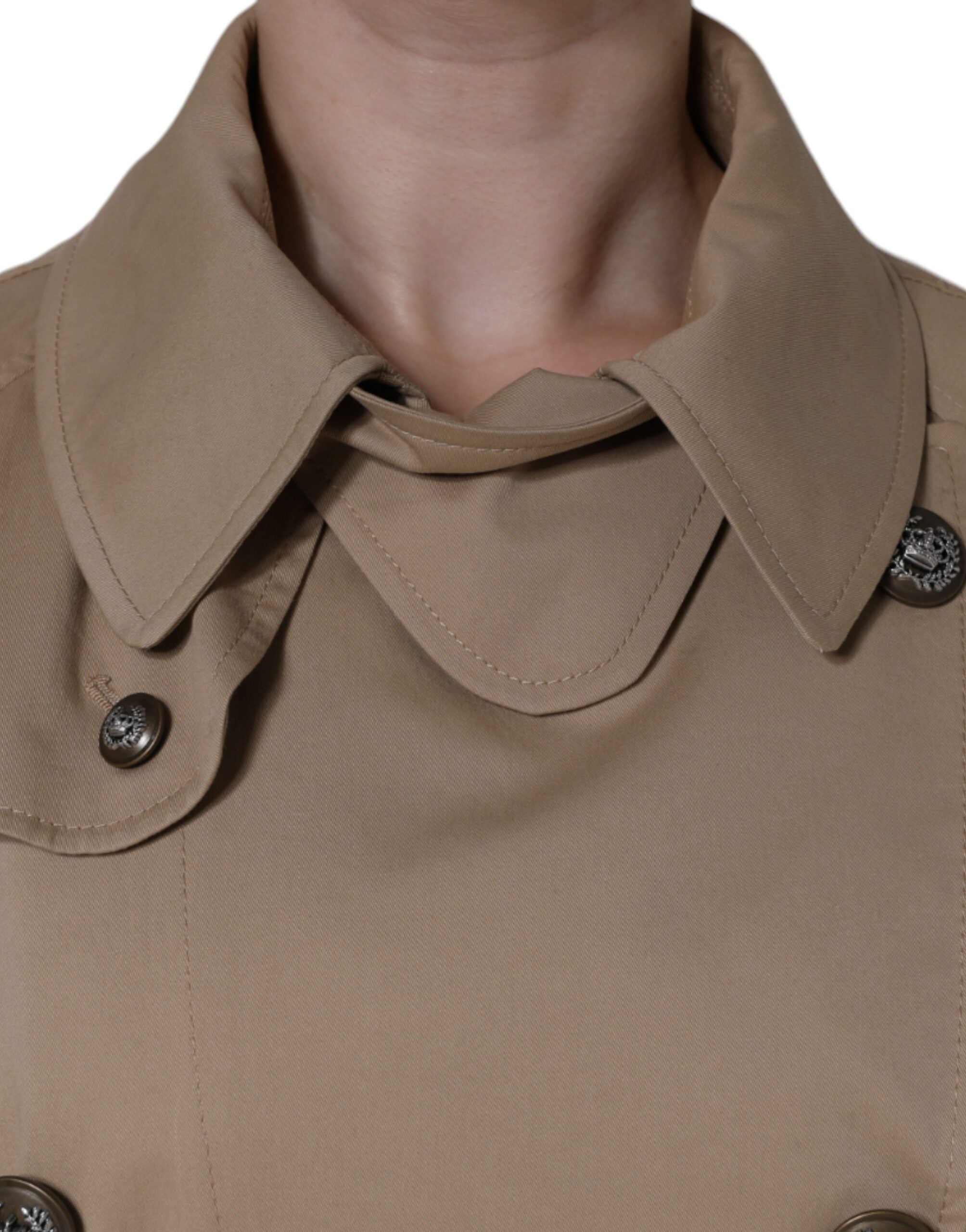 Manteau trench kaki à double boutonnage de Dolce & Gabbana, veste élégante en tissu léger avec ceinture et détails sophistiqués.