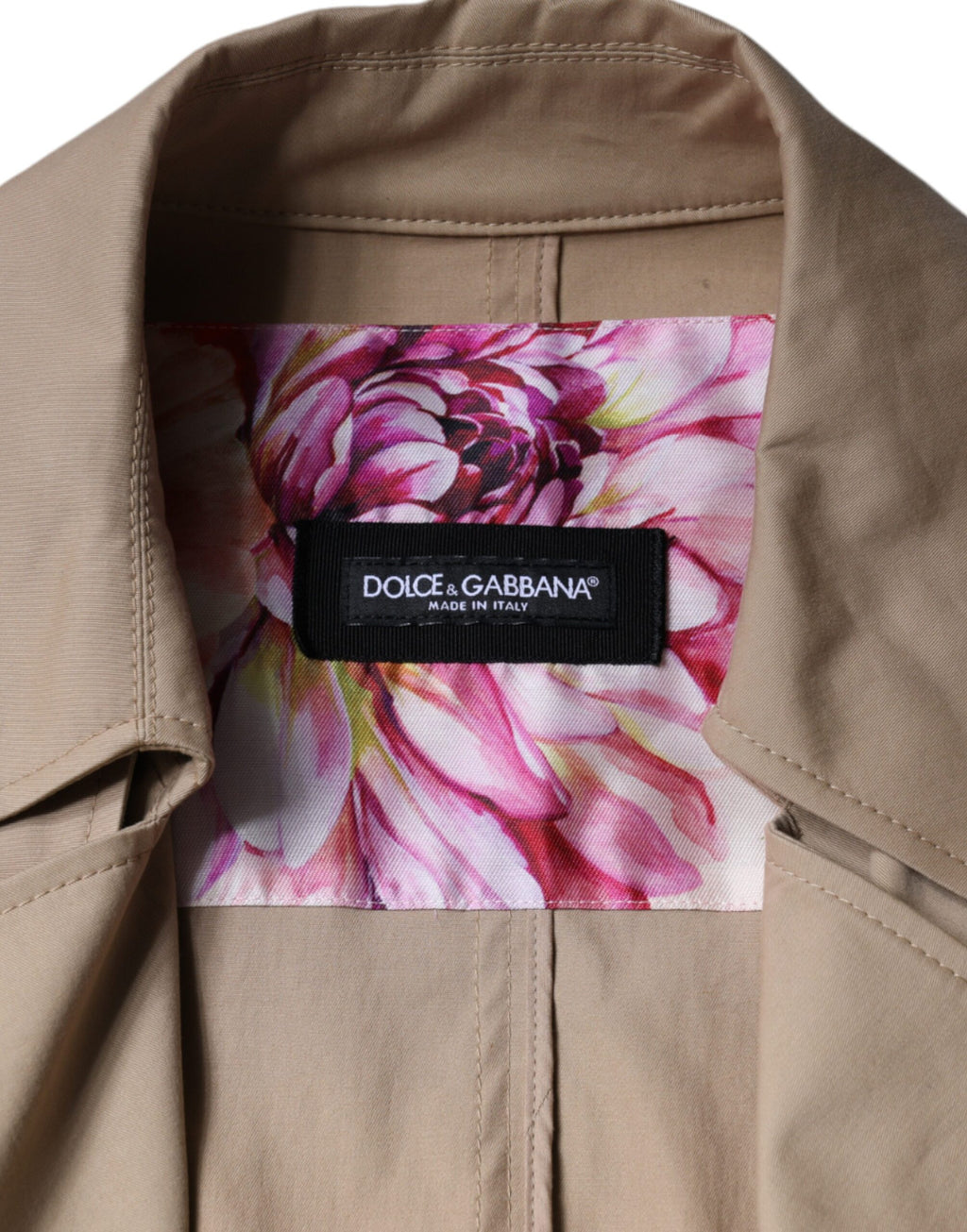 Manteau trench kaki double boutonnage Dolce & Gabbana en tissu léger avec ceinture à la taille, style élégant et sophistiqué.