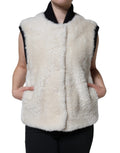 Gilet en cuir et shearling blanc Burberry Warrenford, veste courte élégante avec détails en laine et fermeture à boutons.