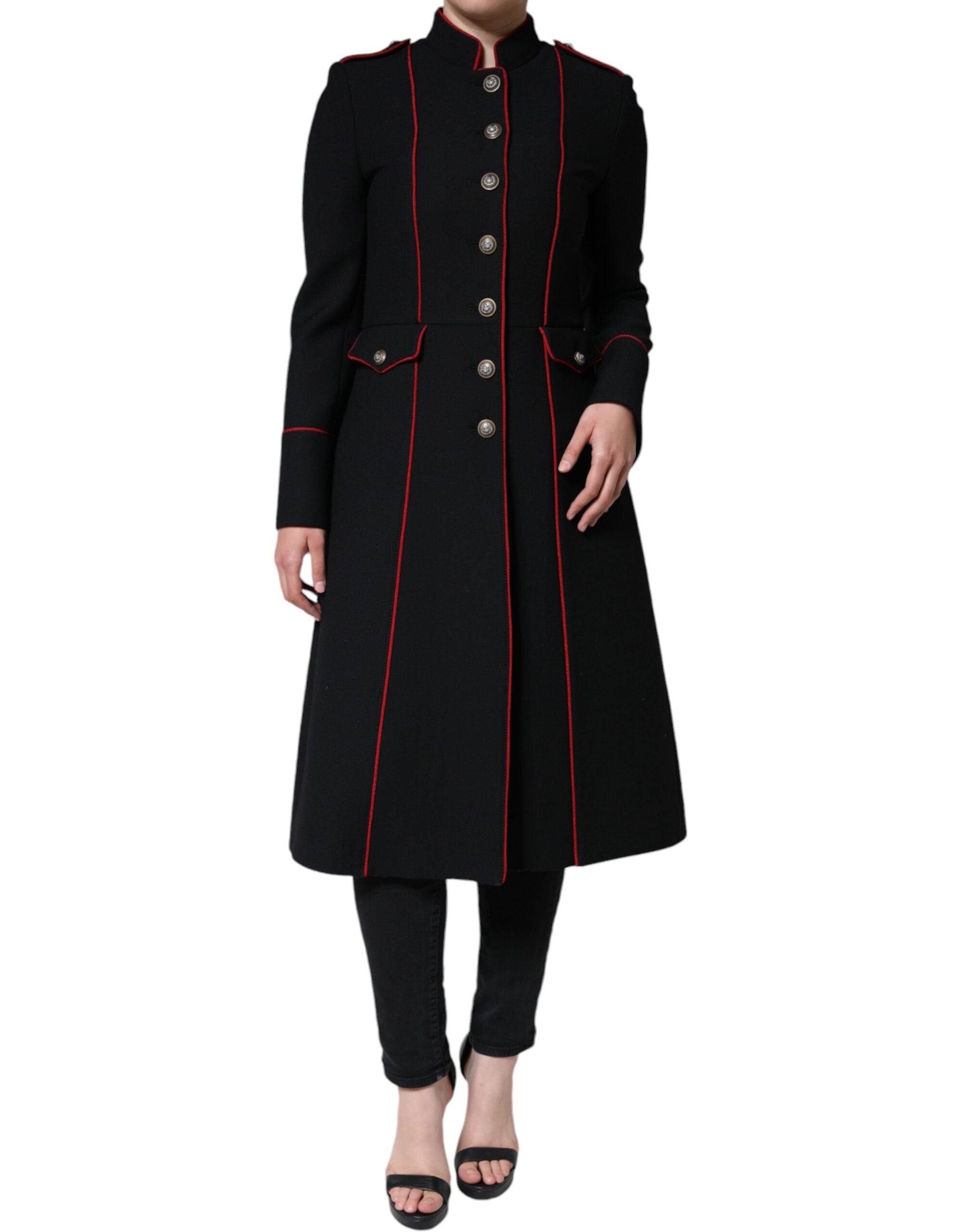 Manteau trench noir à un seul boutonnage de Dolce & Gabbana, veste élégante en tissu léger avec col classique.