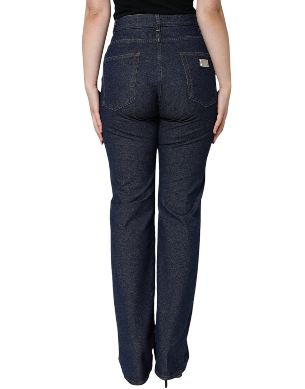 Jeans en denim bleu foncé Dolce & Gabbana, coupe droite, en coton stretch, vue de face.