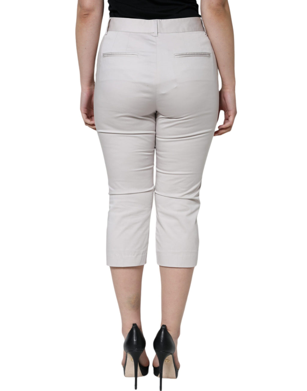 Pantalons slim en coton blanc à taille moyenne de Dolce & Gabbana, coupe courte et ajustée, pour un style élégant.