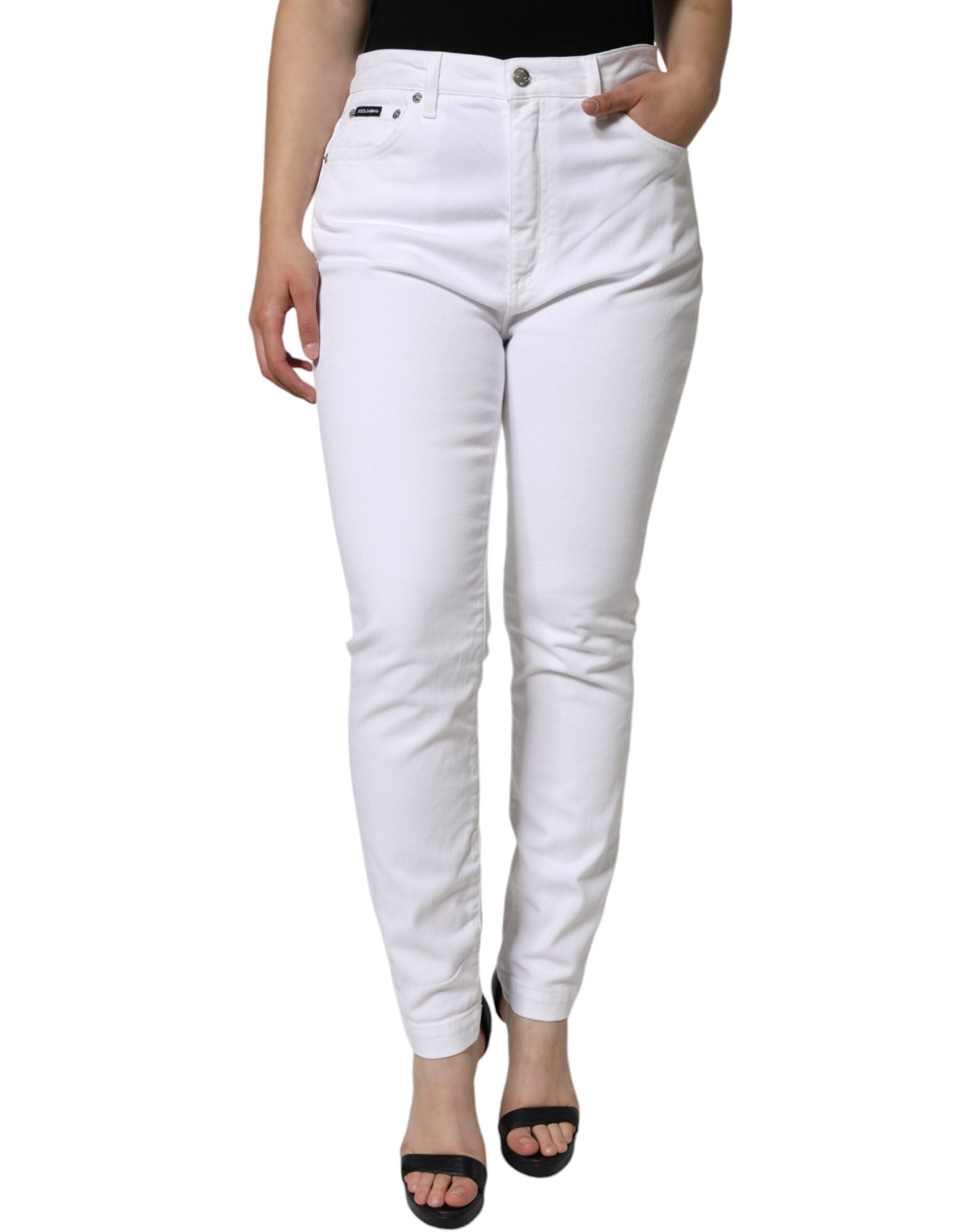 Jeans skinny en coton stretch blanc Dolce & Gabbana Audrey, ajustés avec détails modernes et finition soignée.