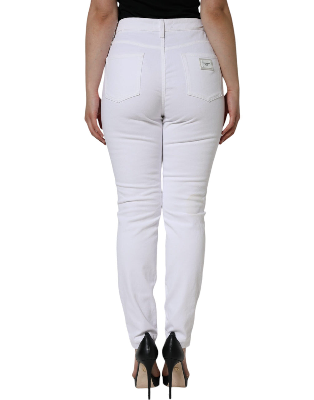 Jean skinny blanc en coton stretch Dolce & Gabbana Audrey, coupe ajustée et élégante, visible en détail dans l'image.