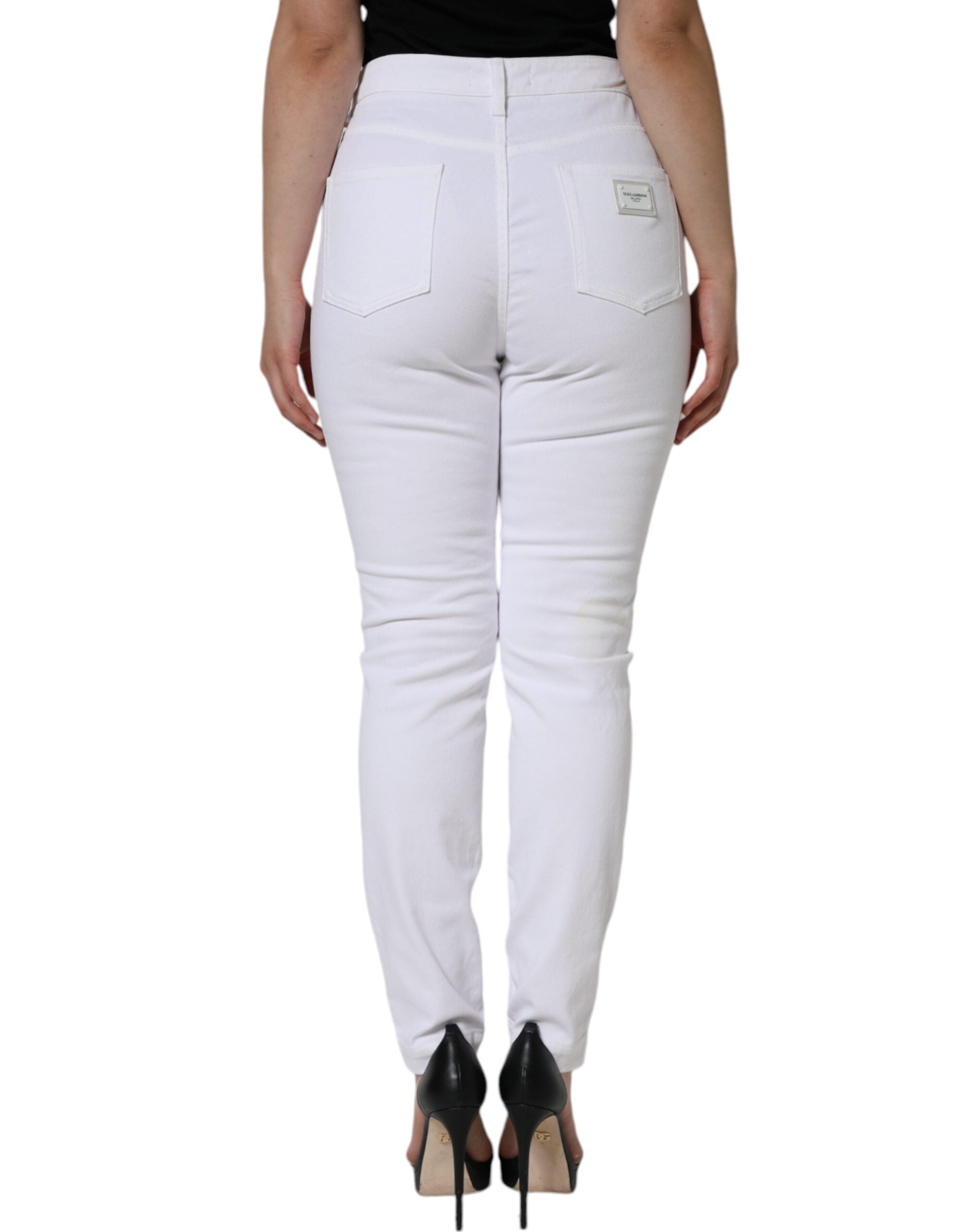 Jean skinny blanc en coton stretch Dolce & Gabbana Audrey, coupe ajustée et élégante, visible en détail dans l'image.