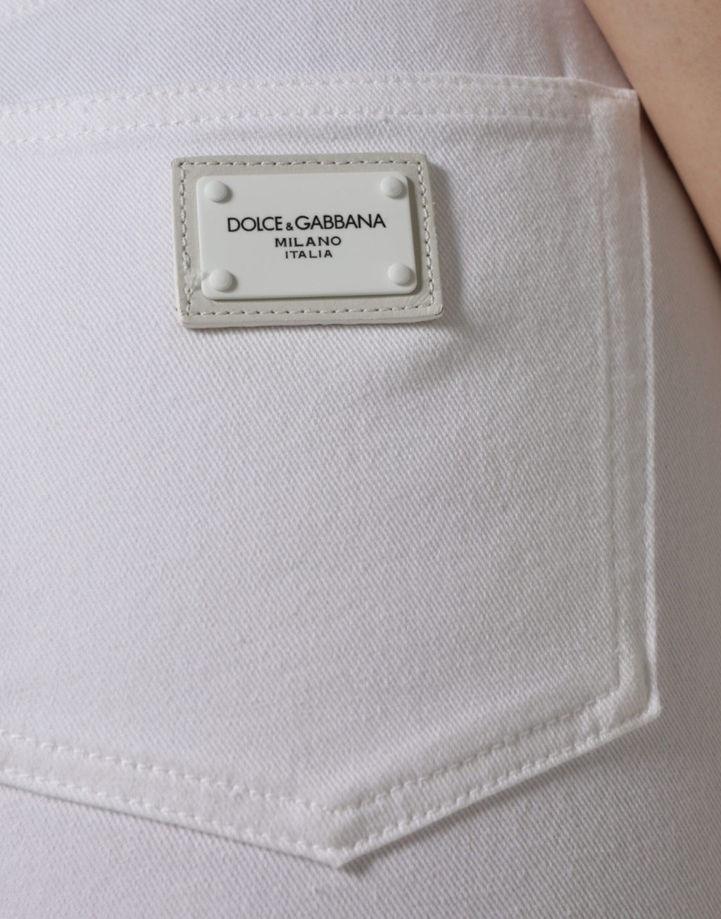 Jeans skinny en coton stretch blanc Dolce & Gabbana Audrey, coupe ajustée et élégante, vue de face.