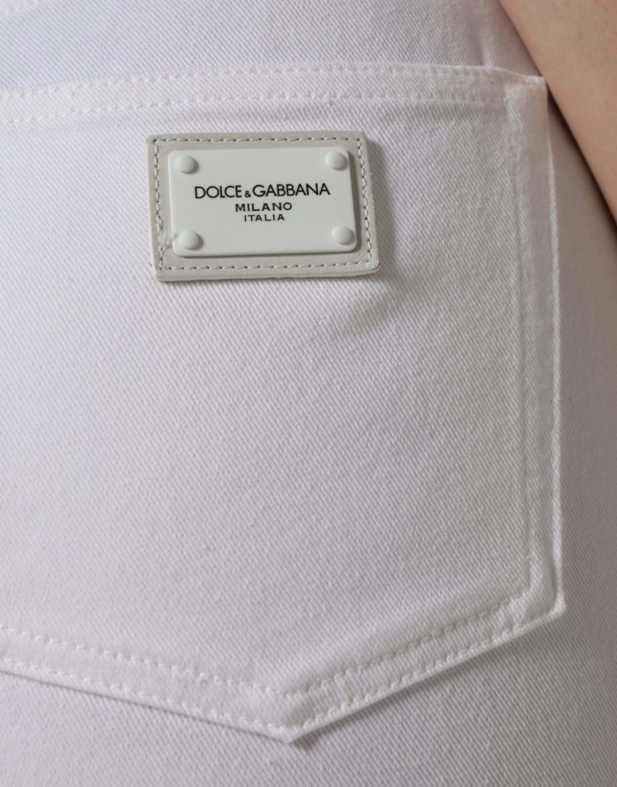 Jeans skinny en coton stretch blanc Dolce & Gabbana Audrey, coupe ajustée et élégante, vue de face.