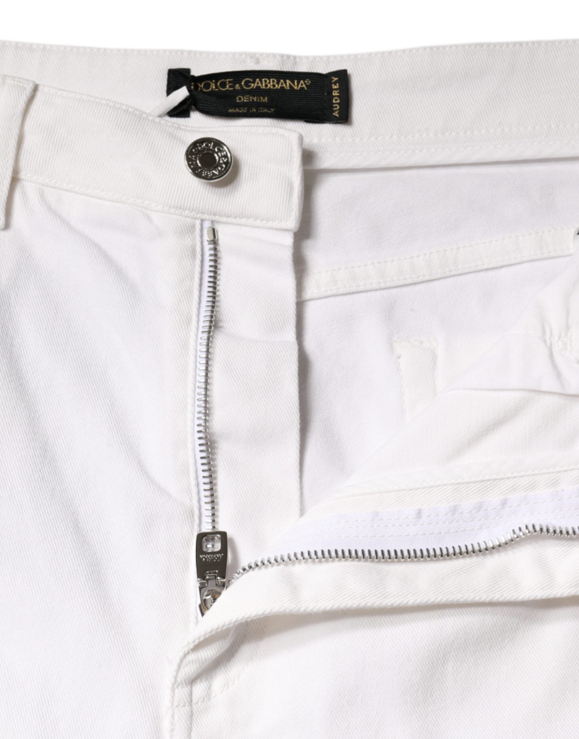 Jeans skinny en coton stretch blanc Dolce & Gabbana Audrey, coupe ajustée et élégante, visible détails du denim.