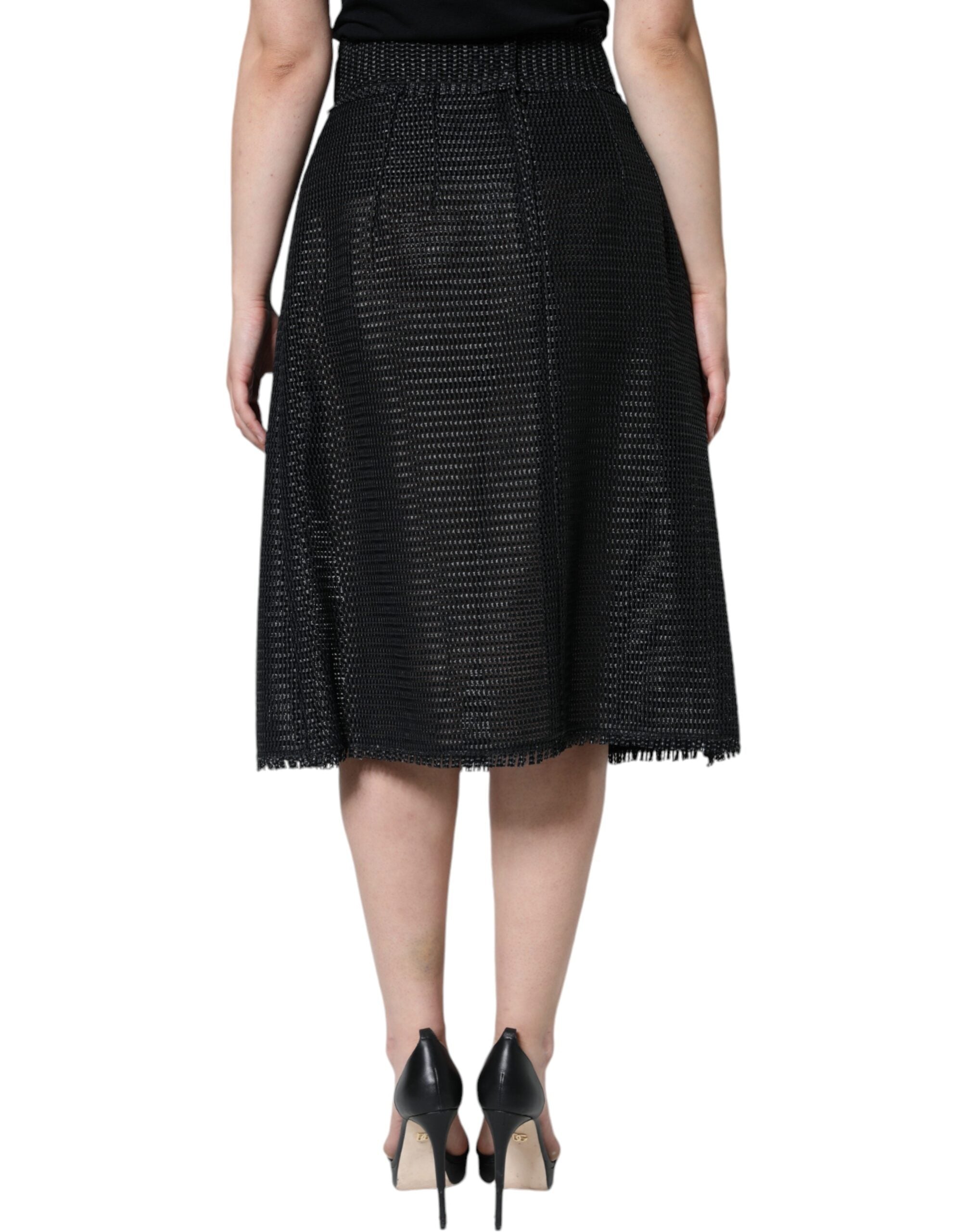 Jupe crayon noire en viscose à taille haute de Dolce & Gabbana, visible avec coupe élégante et tissu fluide.