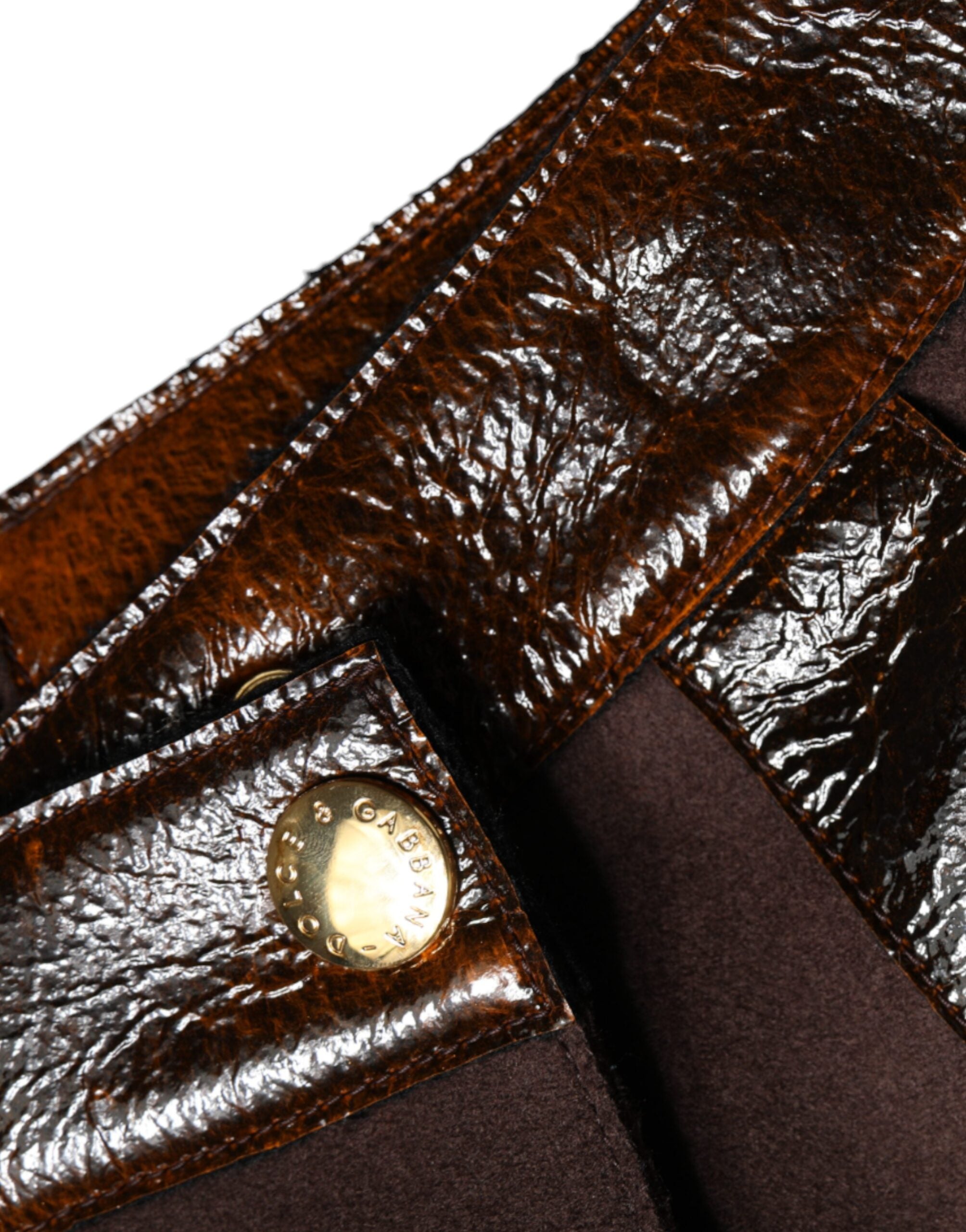 Jupe courte en laine vierge marron de taille mi-haute de style A-line par Dolce & Gabbana.