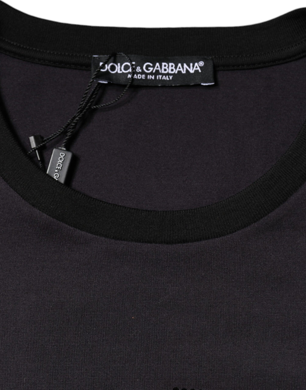 T-shirt noir en coton Dolce & Gabbana avec logo imprimé, col rond, vue de face.