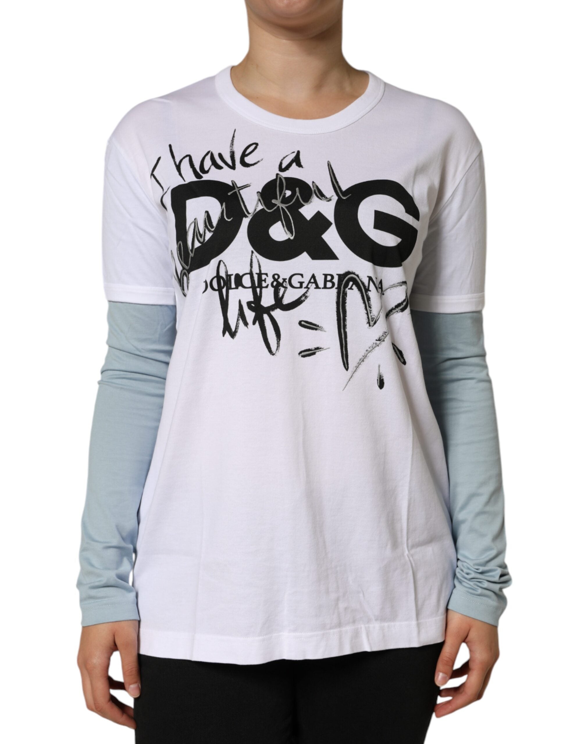 T-shirt blanc en coton Dolce & Gabbana avec logo imprimé, col rond, design élégant et décontracté.