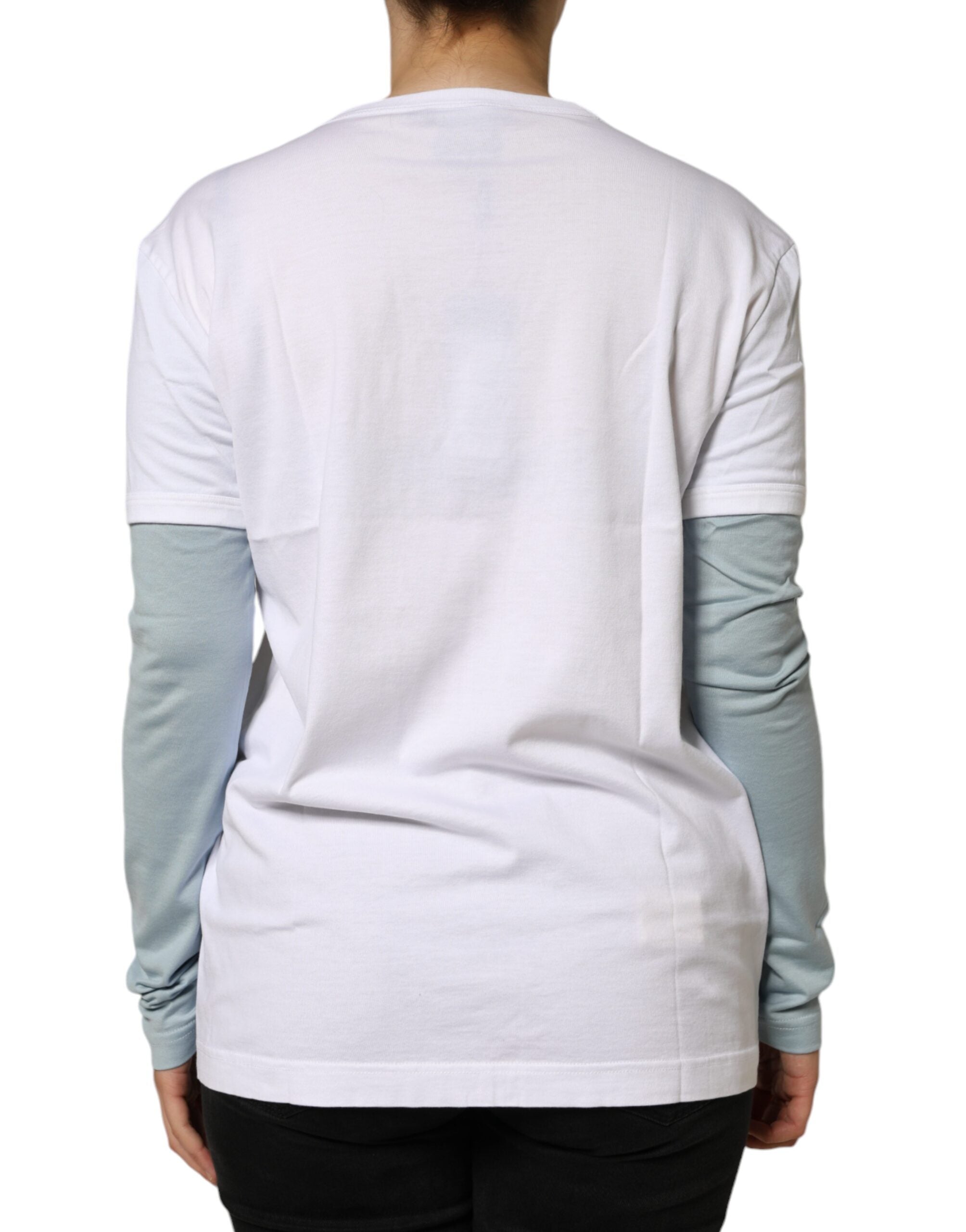 T-shirt blanc en coton avec logo Dolce & Gabbana à col rond, logo imprimé sur la poitrine.