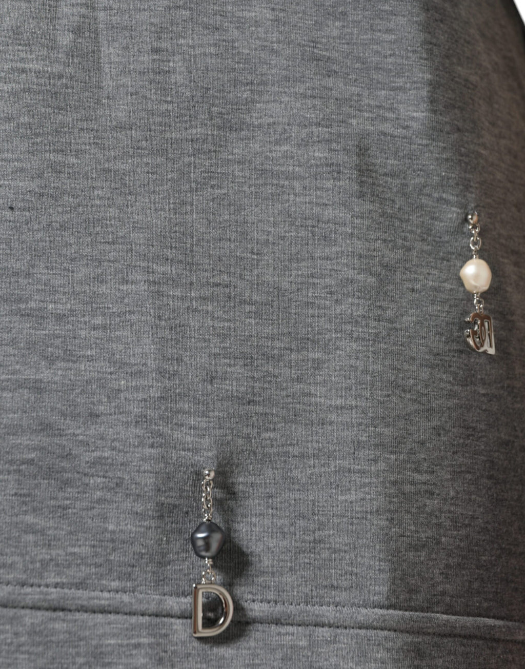 T-shirt gris Dolce & Gabbana en coton mélangé avec embellissements, vue de face.