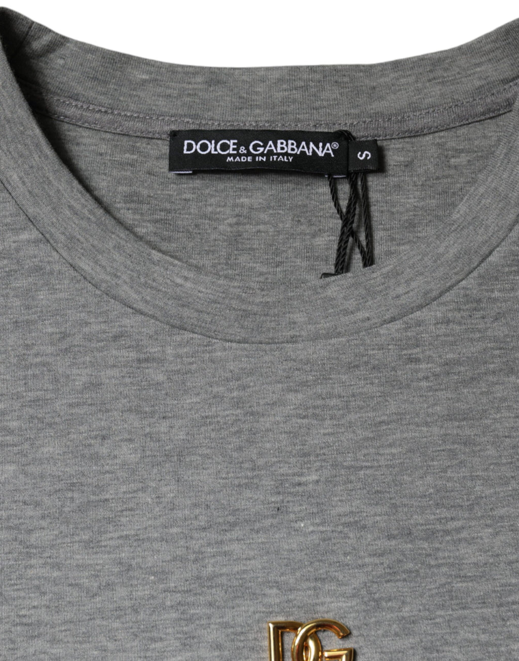 T-shirt gris en coton mélangé Dolce & Gabbana avec embellissements, vue de face.