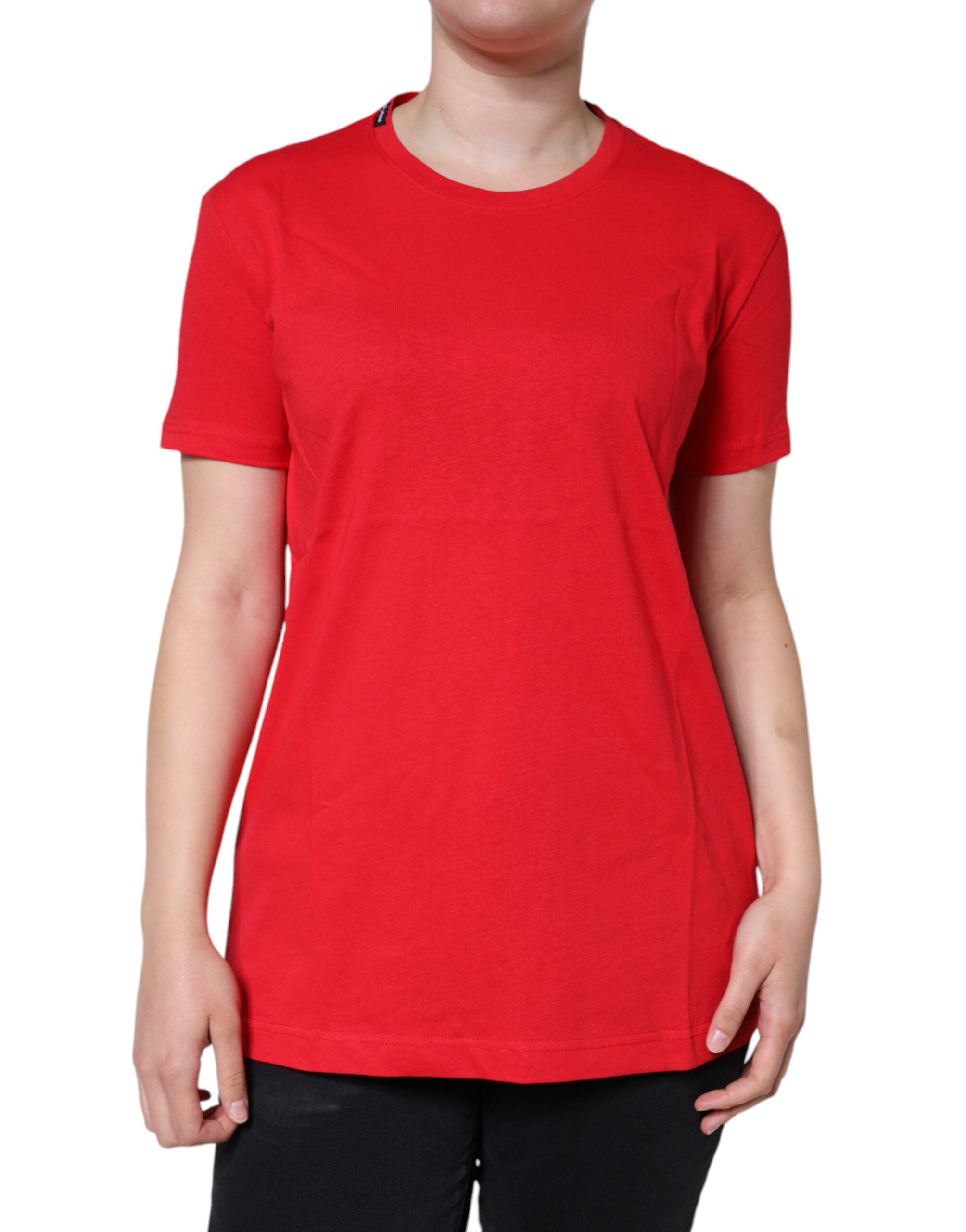 T-shirt rouge en coton Dolce & Gabbana à col rond et manches courtes, vue de face.