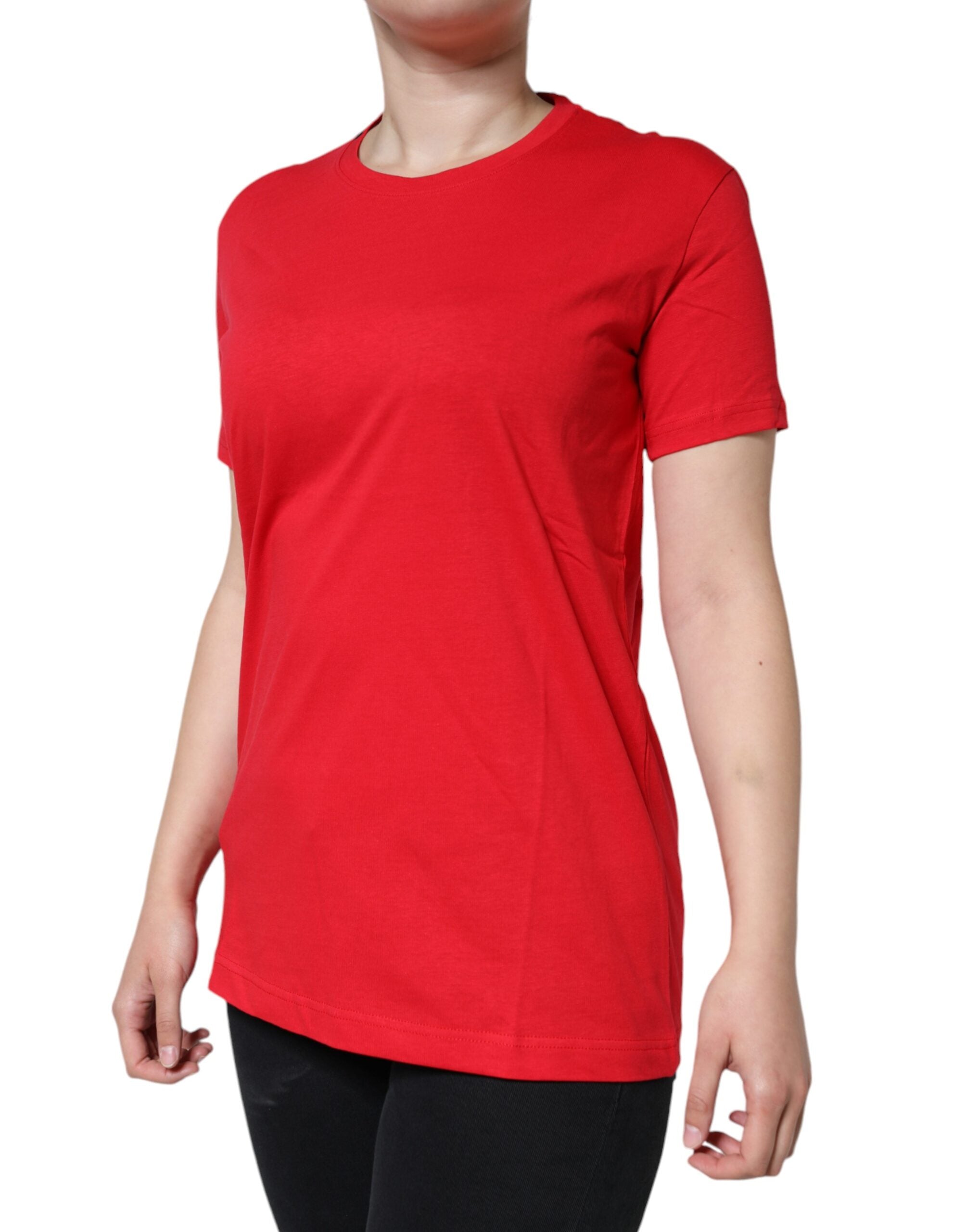 T-shirt Dolce & Gabbana en coton rouge à col ras du cou et manches courtes, vue de face.