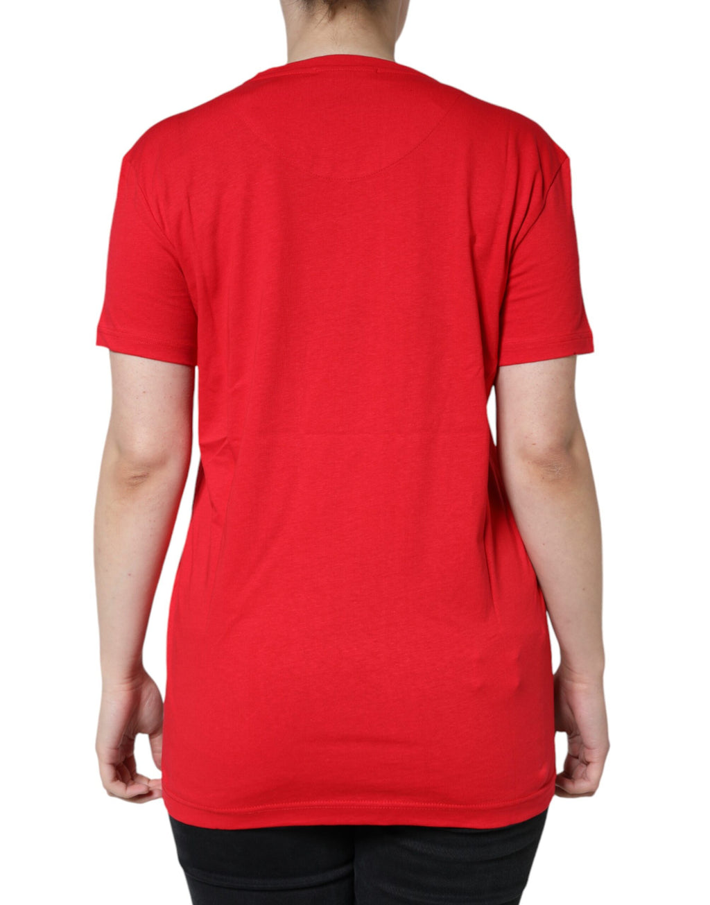 T-shirt Dolce & Gabbana rouge en coton à col rond à manches courtes, vue de face.