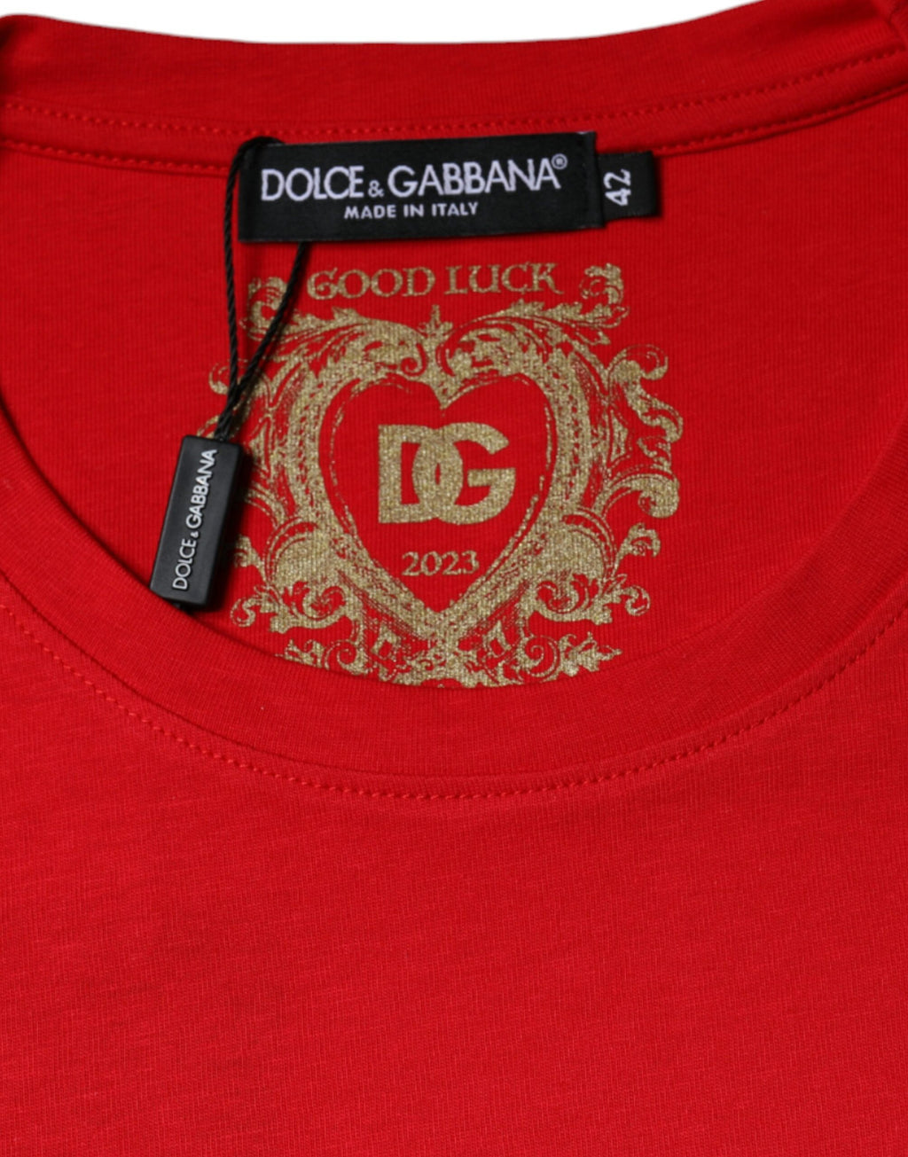 T-shirt Dolce & Gabbana en coton rouge à col rond à manches courtes, vue de face.