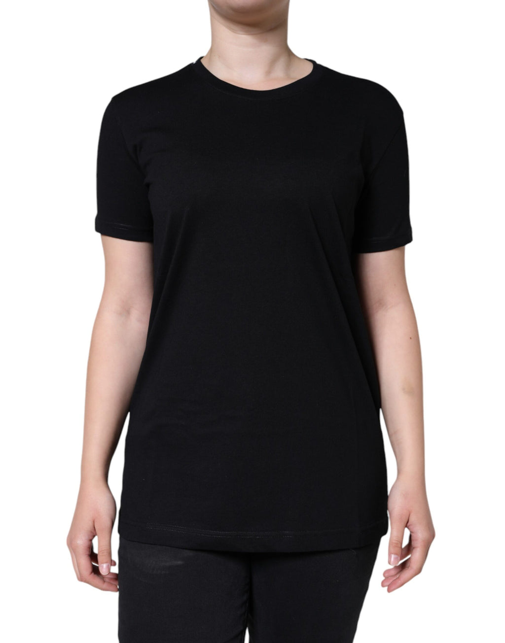 T-shirt à manches courtes en coton noir de Dolce & Gabbana avec col rond, vue de face.