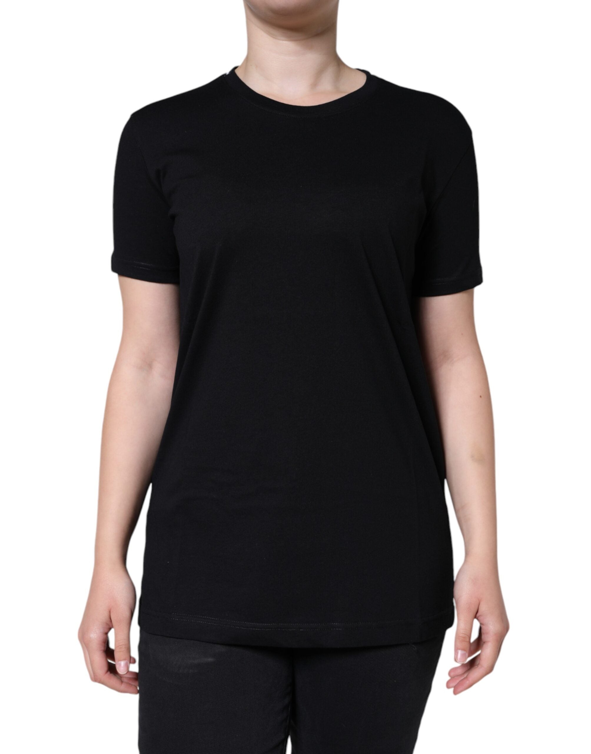 T-shirt à manches courtes en coton noir de Dolce & Gabbana avec col rond, vue de face.