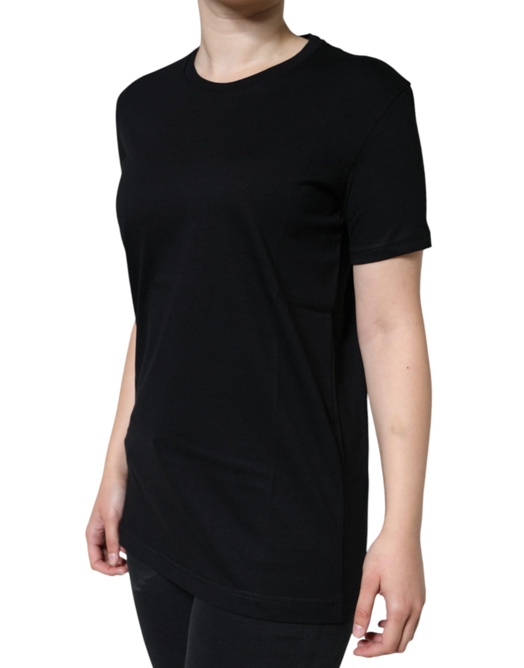 T-shirt noir en coton à col rond à manches courtes de Dolce & Gabbana, vue de face.