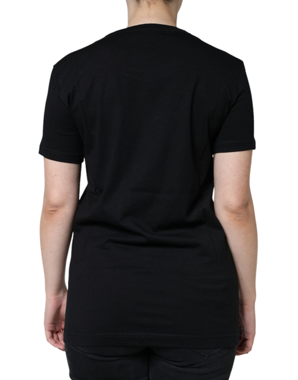 T-shirt noir en coton à manches courtes et col rond de Dolce & Gabbana, vue de face.