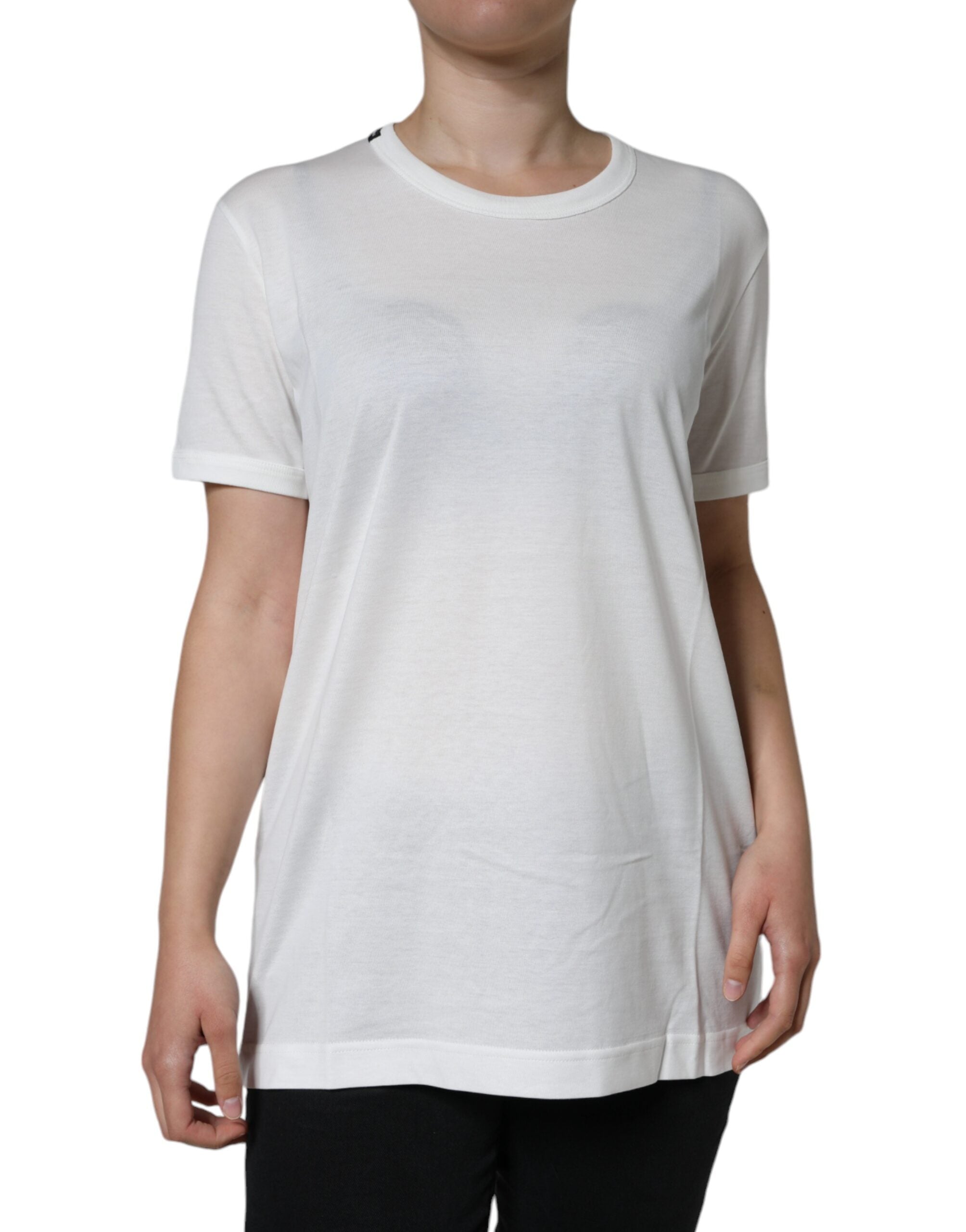 T-shirt blanc en coton de Dolce & Gabbana à col rond et manches courtes, vue de face.