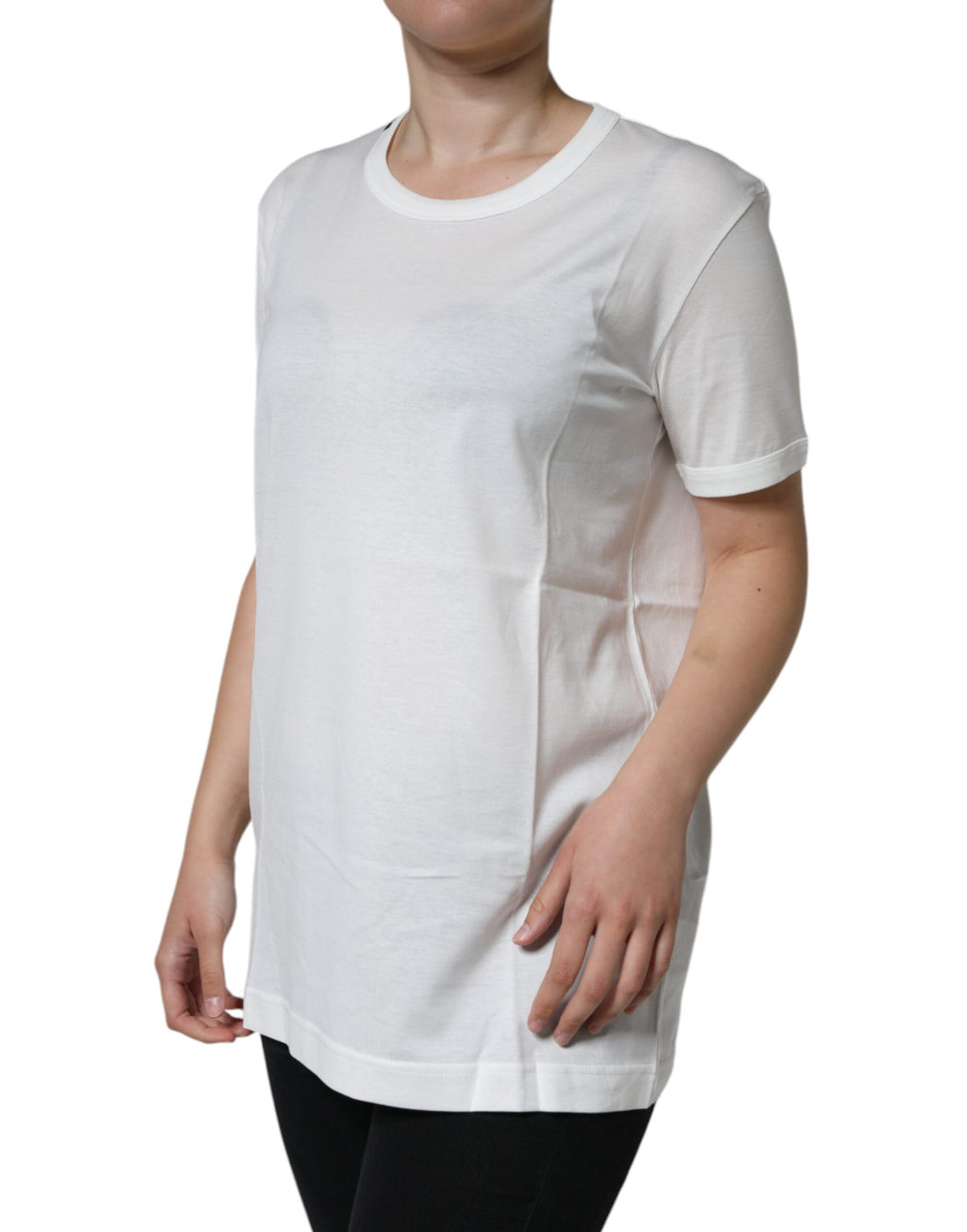 T-shirt blanc en coton à col rond et manches courtes de Dolce & Gabbana, vue de face.