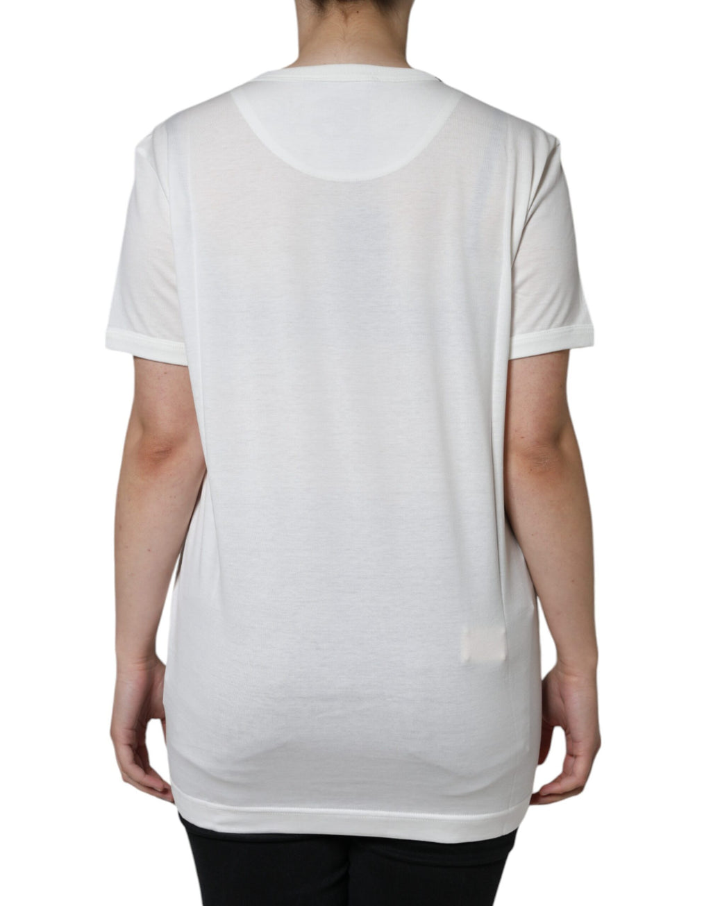 T-shirt blanc en coton à col rond de Dolce & Gabbana, manches courtes, design simple et élégant, vue de face.