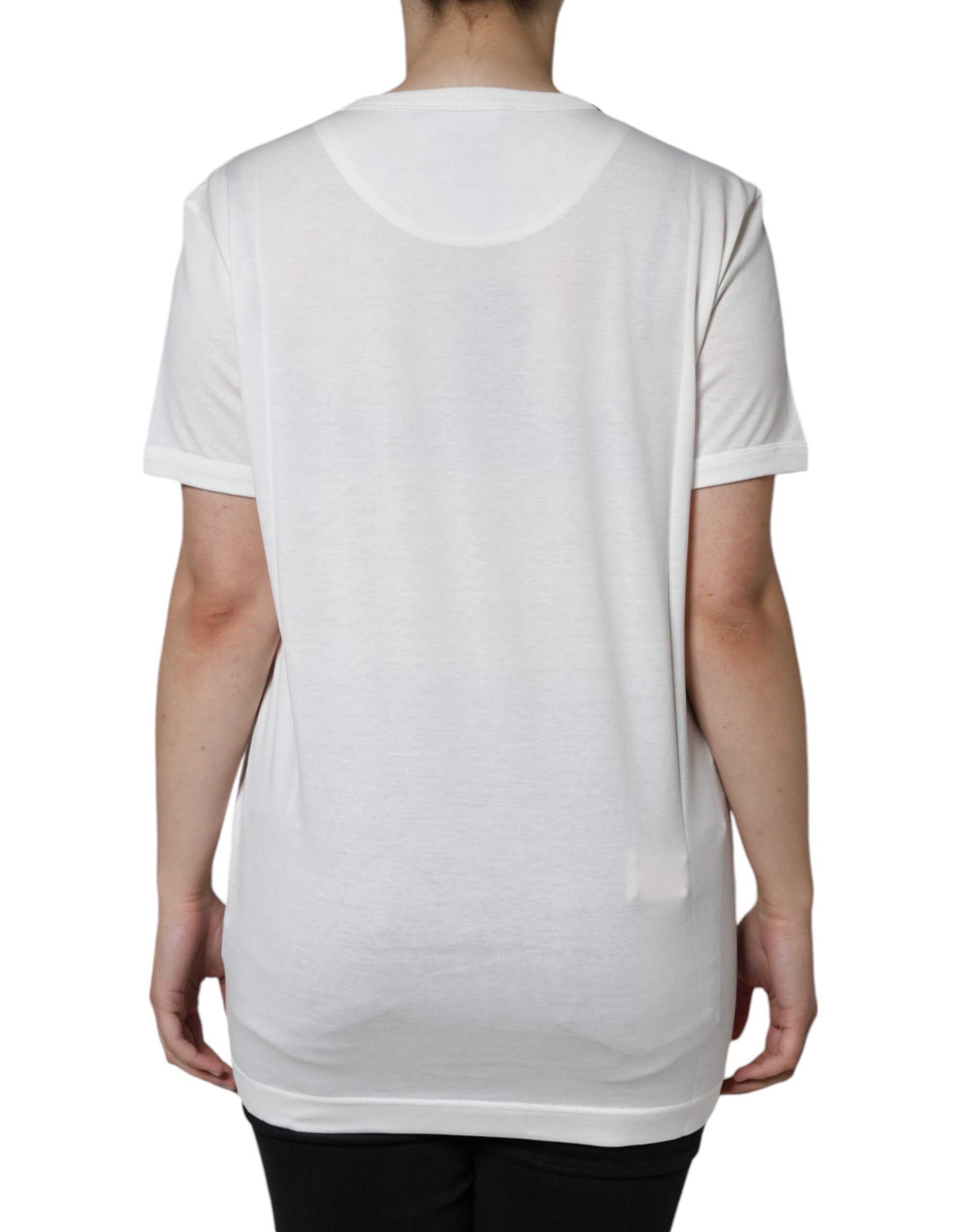 T-shirt blanc en coton à col rond de Dolce & Gabbana, manches courtes, design simple et élégant, vue de face.