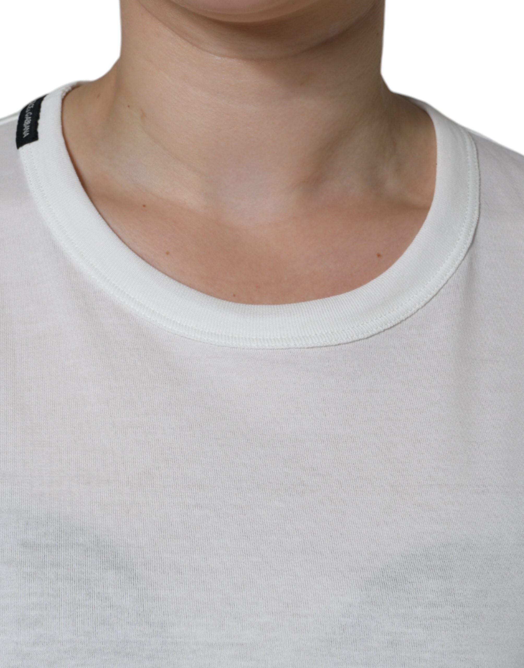 T-shirt blanc en coton avec col rond et manches courtes de Dolce & Gabbana, vue de face.
