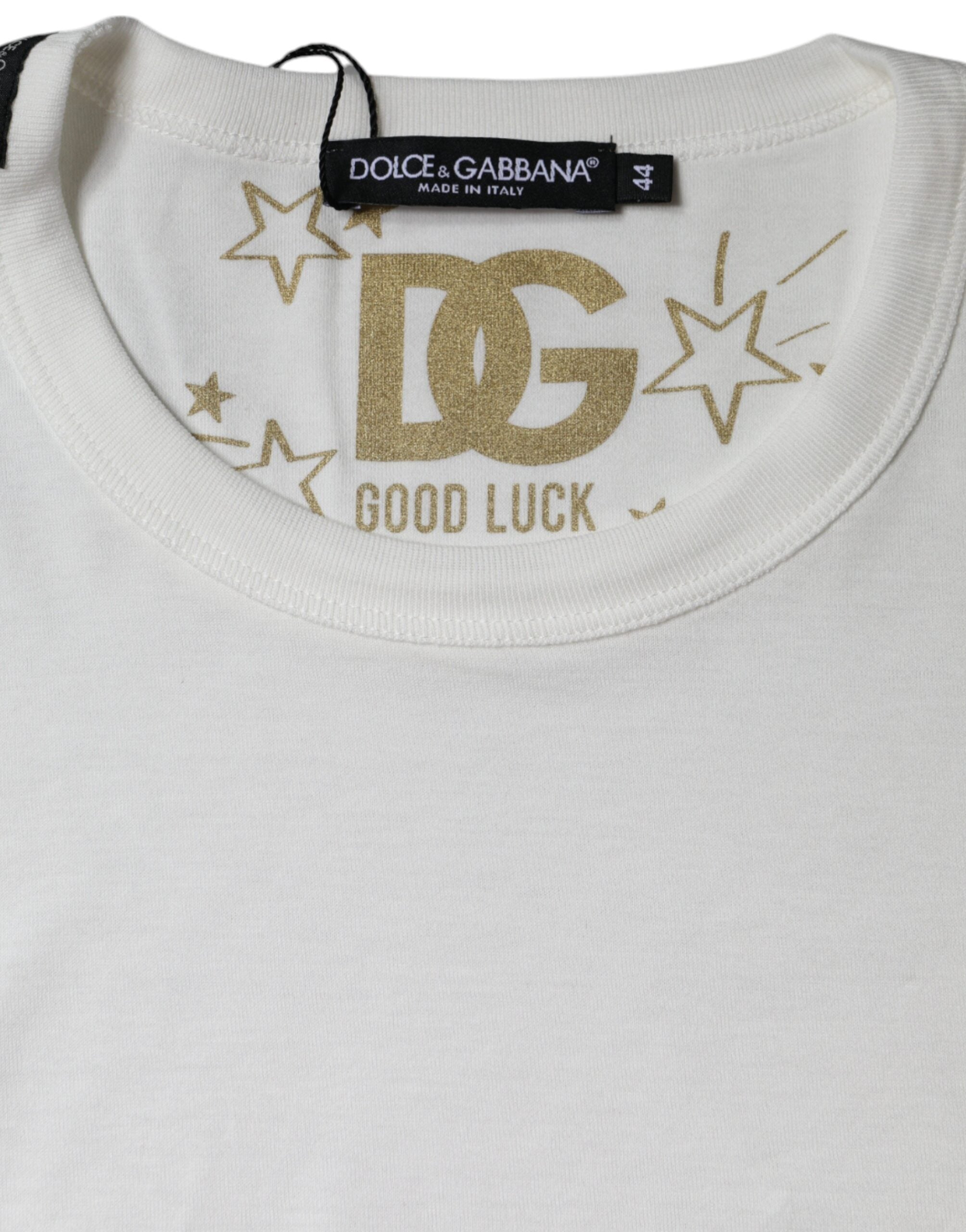 T-shirt blanc en coton à col rond et manches courtes de Dolce & Gabbana, vue de face.