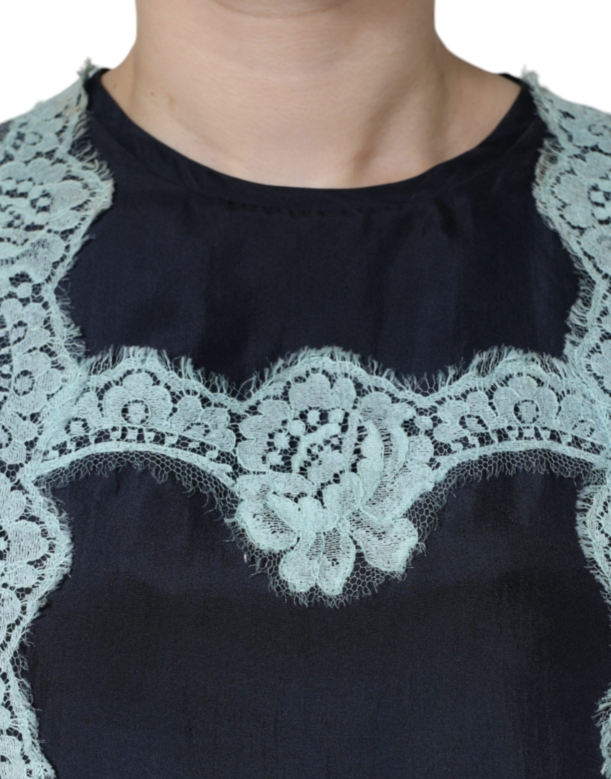Débardeur sans manches en soie bleue avec dentelle florale Dolce & Gabbana, élégant et léger.