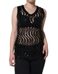 Haut sans manches de Dolce & Gabbana avec sequins noirs, top style débardeur élégant et brillant.